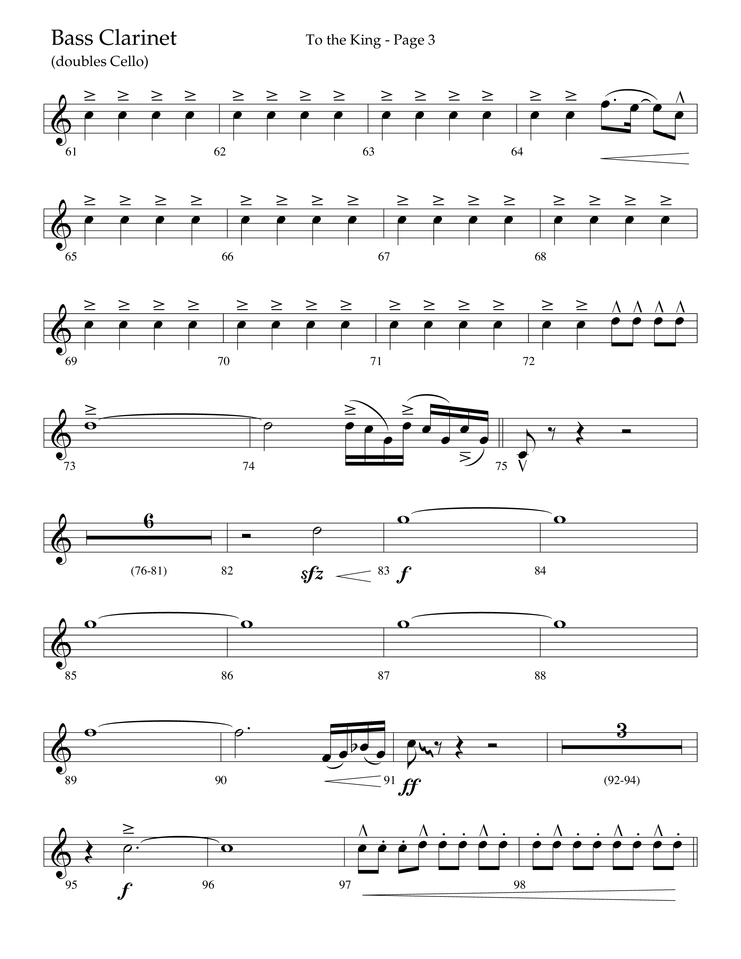 To The King (Choral Anthem SATB) Bass Clarinet (Lifeway Choral / Arr. Cliff Duren)