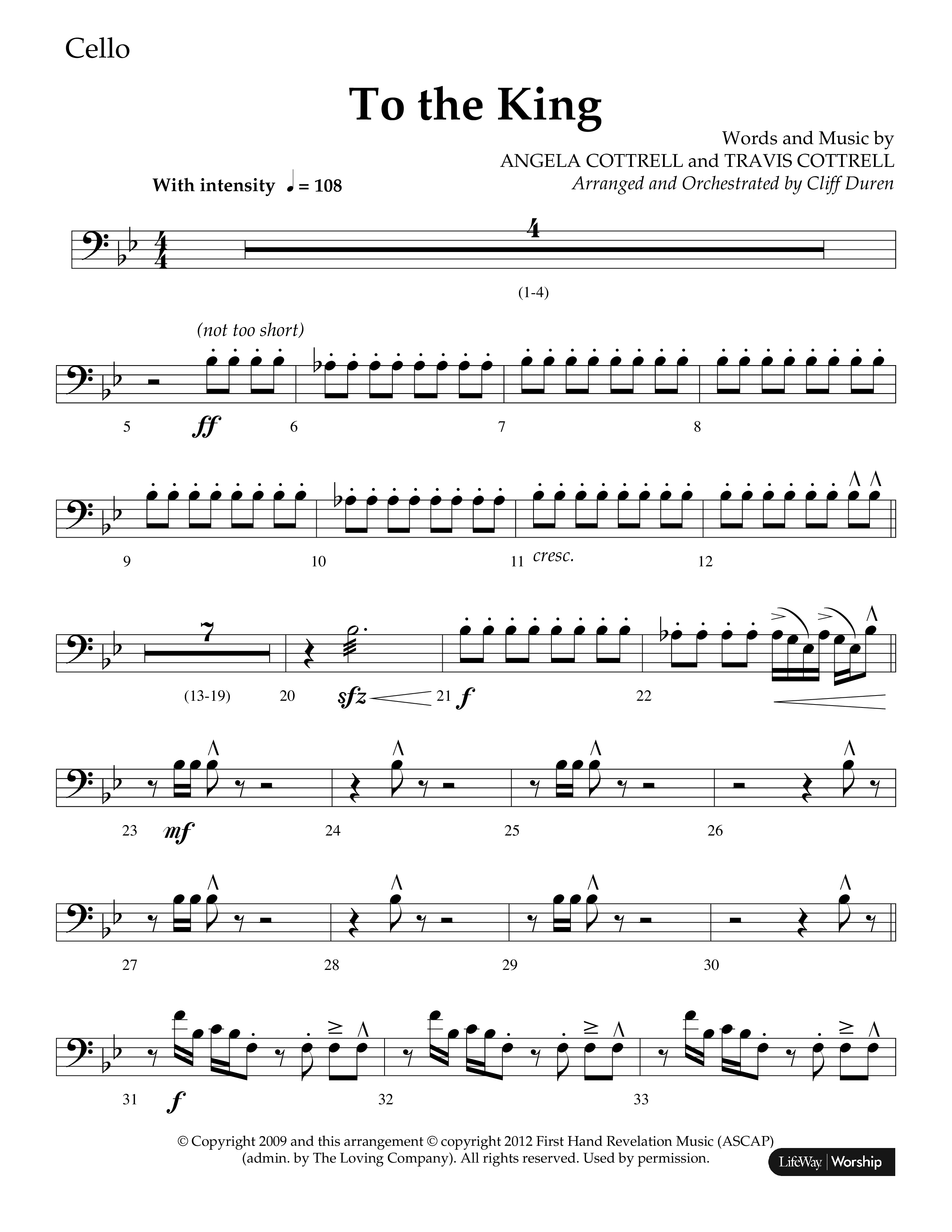 To The King (Choral Anthem SATB) Cello (Lifeway Choral / Arr. Cliff Duren)