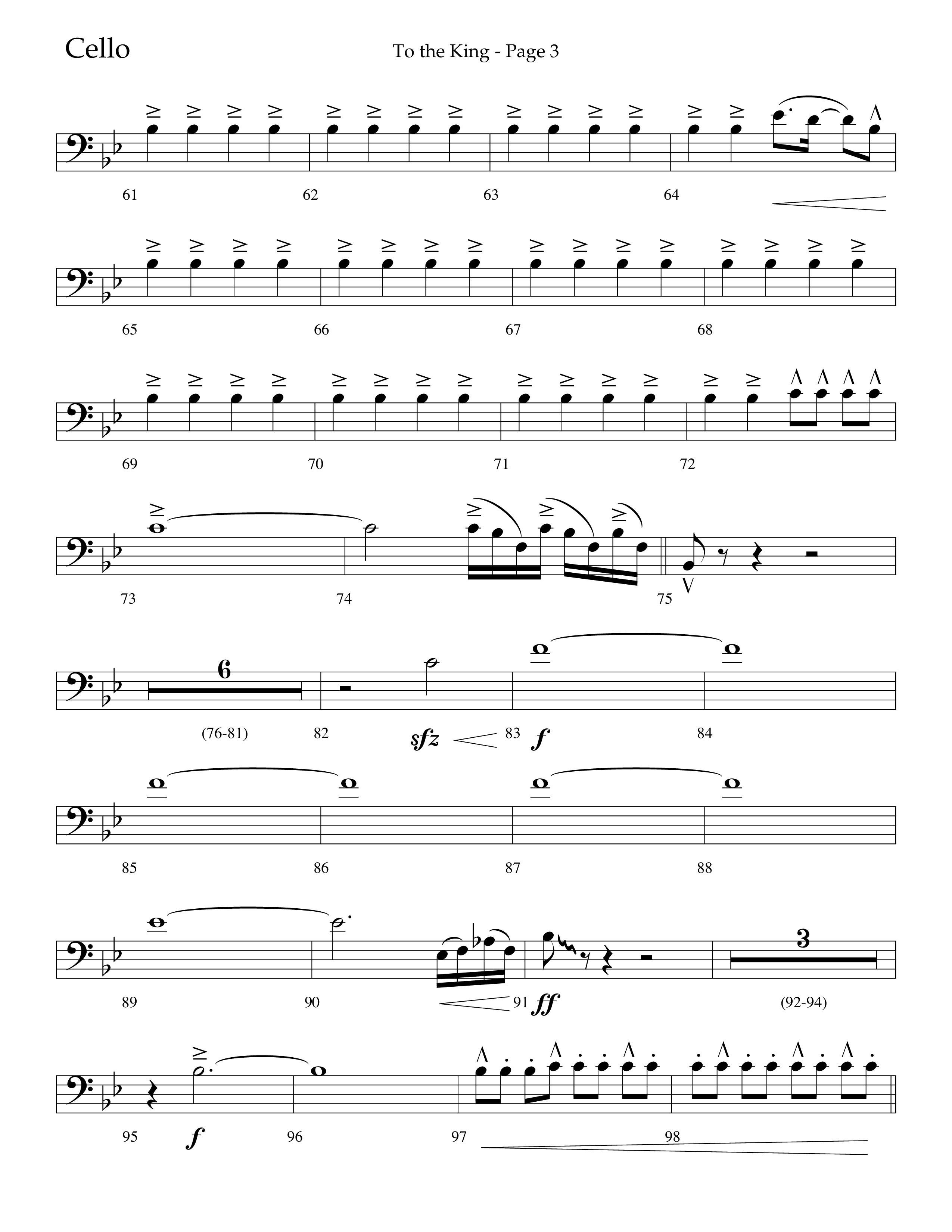 To The King (Choral Anthem SATB) Cello (Lifeway Choral / Arr. Cliff Duren)