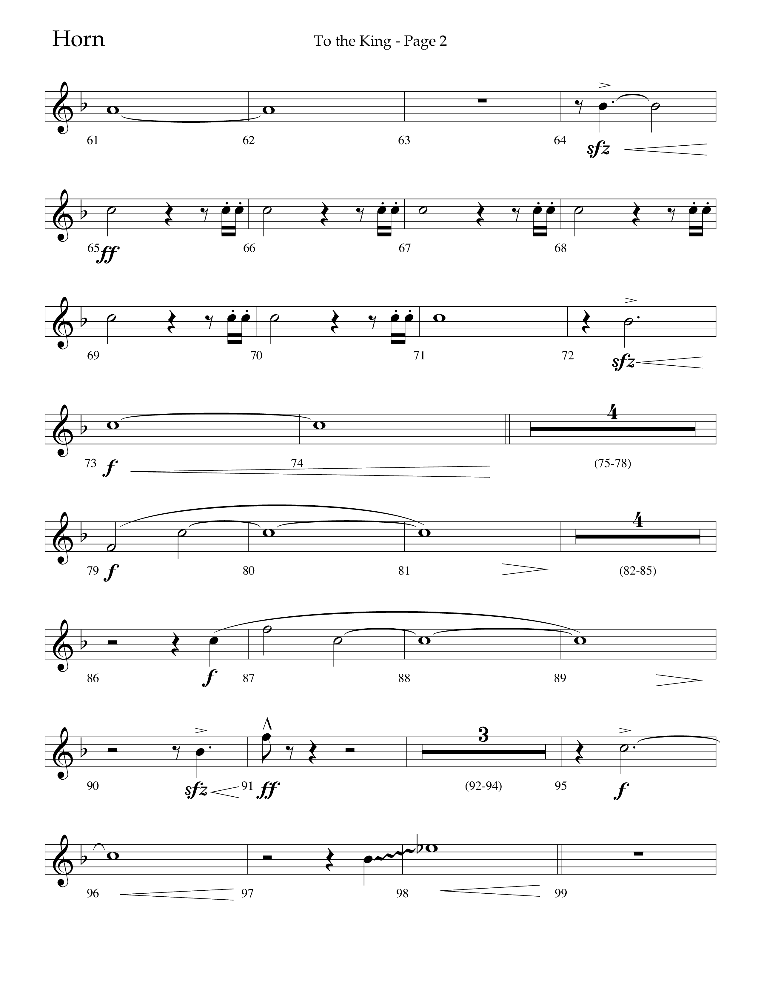 To The King (Choral Anthem SATB) French Horn (Lifeway Choral / Arr. Cliff Duren)