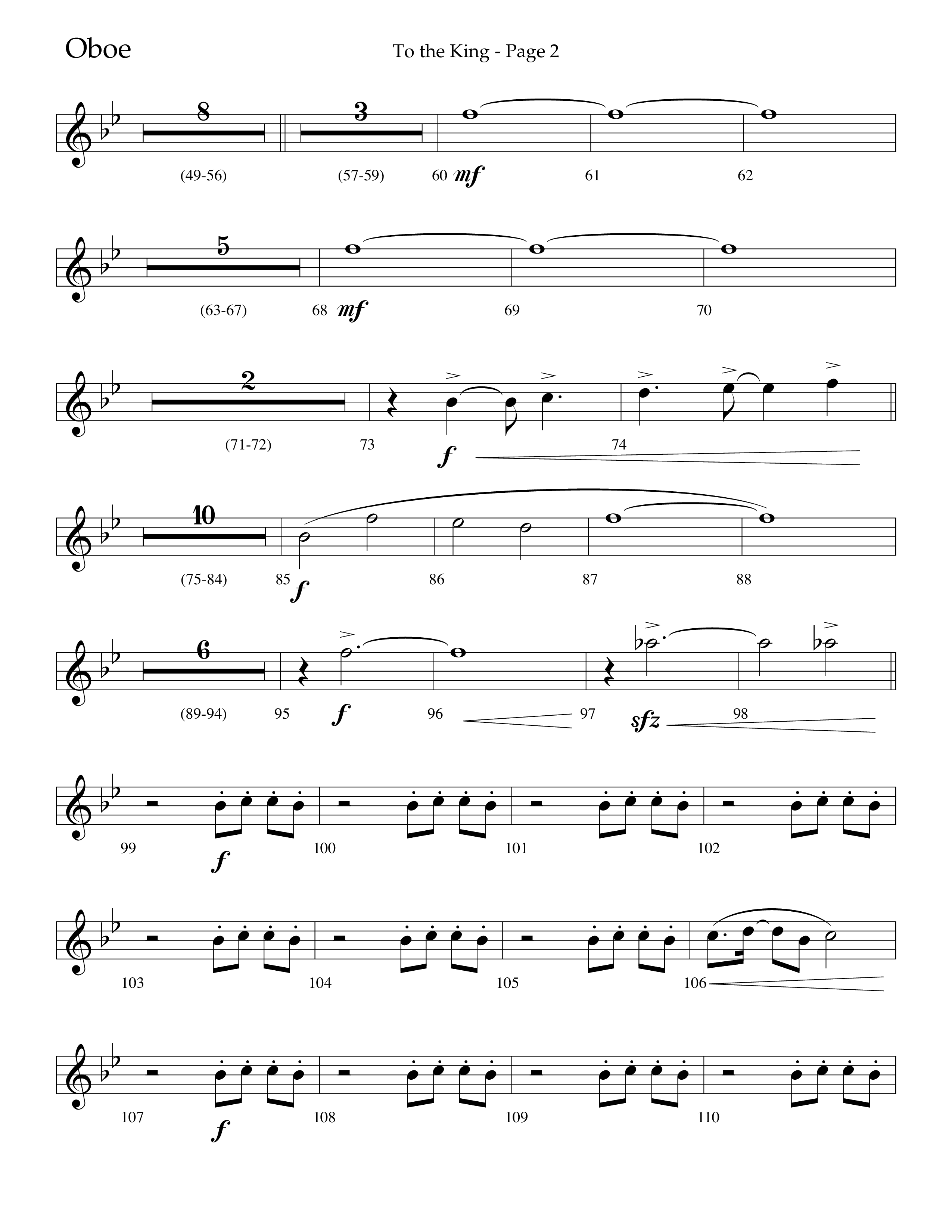 To The King (Choral Anthem SATB) Oboe (Lifeway Choral / Arr. Cliff Duren)