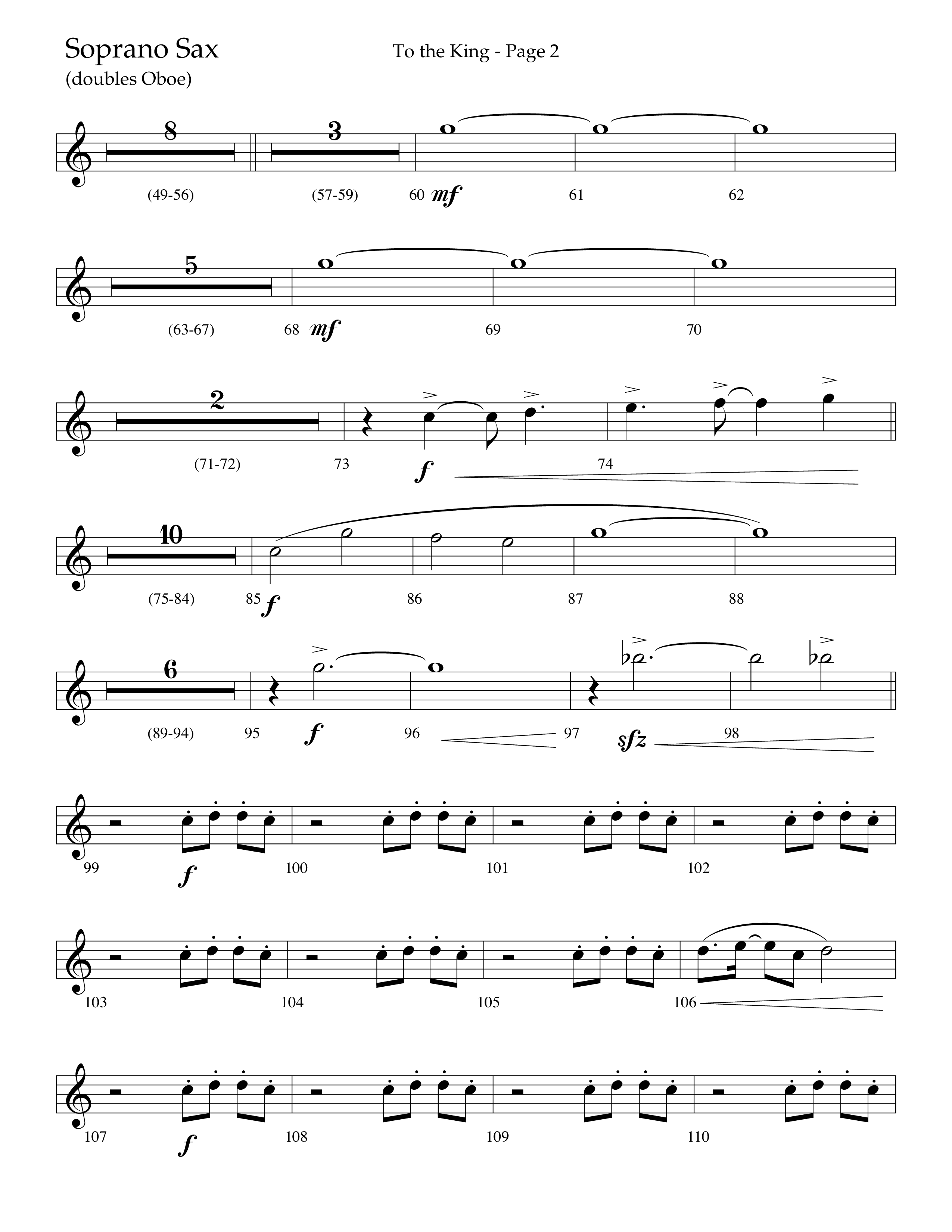 To The King (Choral Anthem SATB) Soprano Sax (Lifeway Choral / Arr. Cliff Duren)