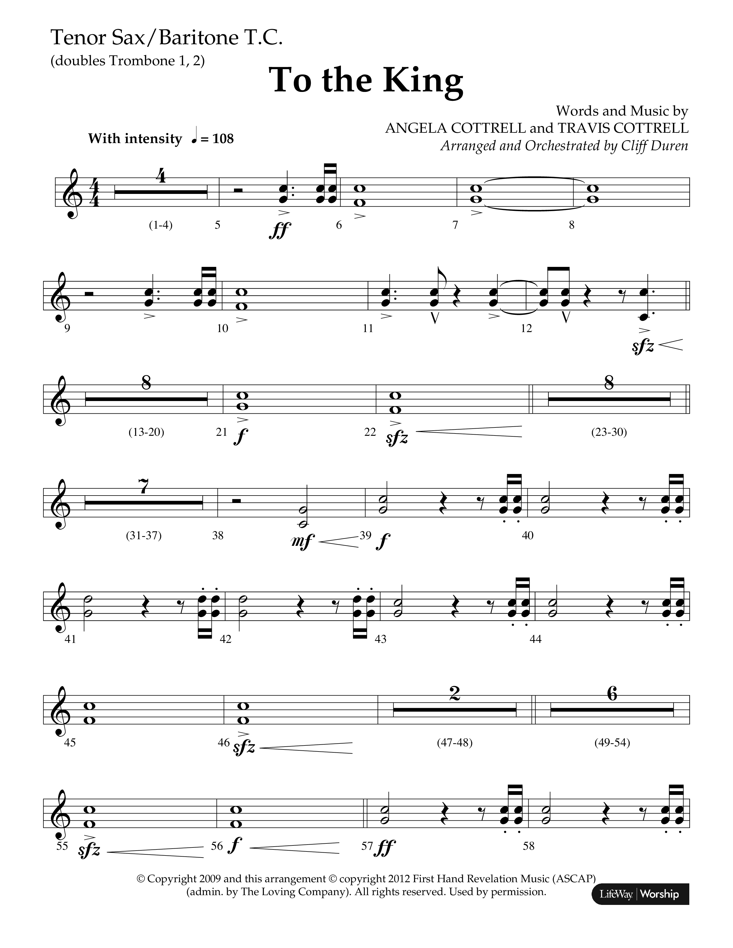 To The King (Choral Anthem SATB) Tenor Sax/Baritone T.C. (Lifeway Choral / Arr. Cliff Duren)
