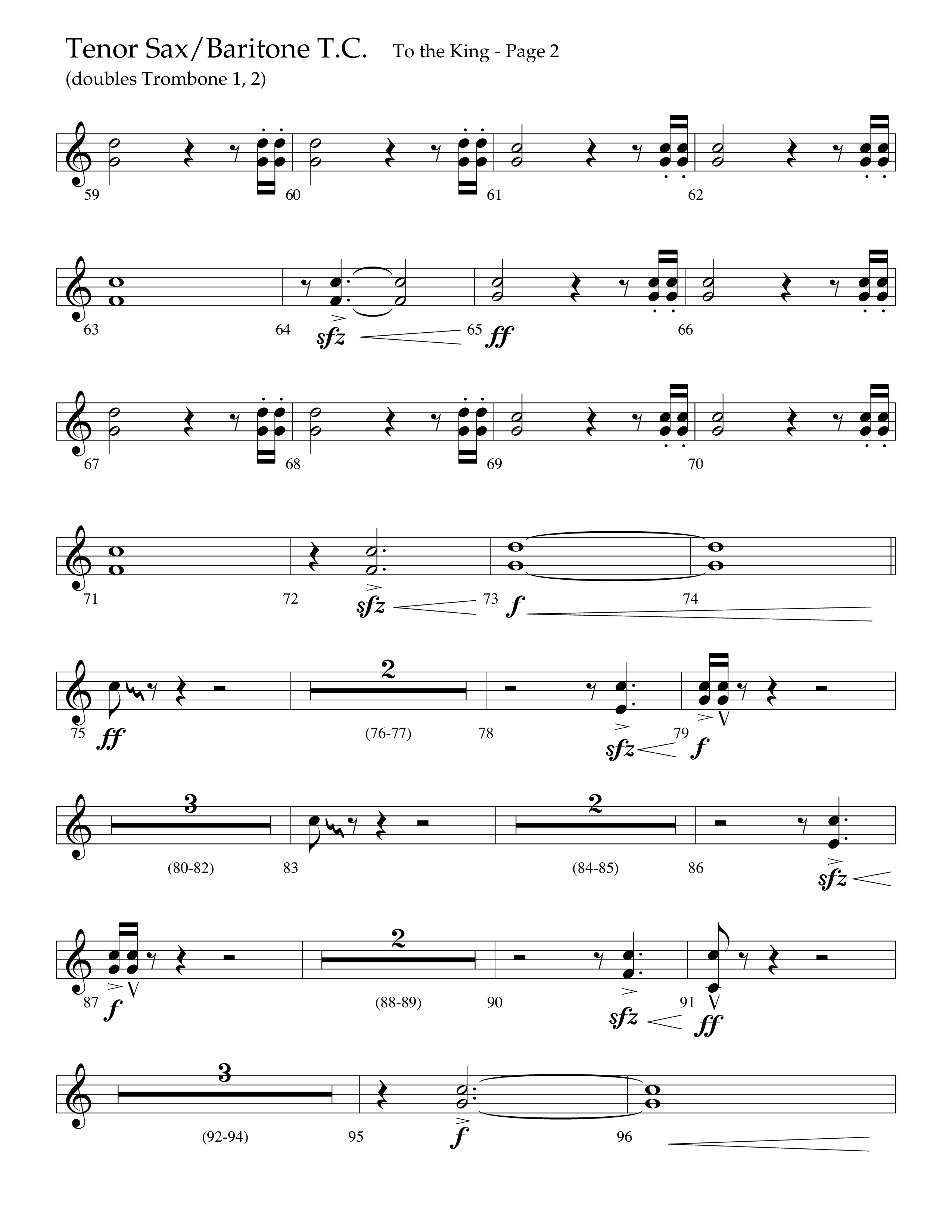 To The King (Choral Anthem SATB) Tenor Sax/Baritone T.C. (Lifeway Choral / Arr. Cliff Duren)