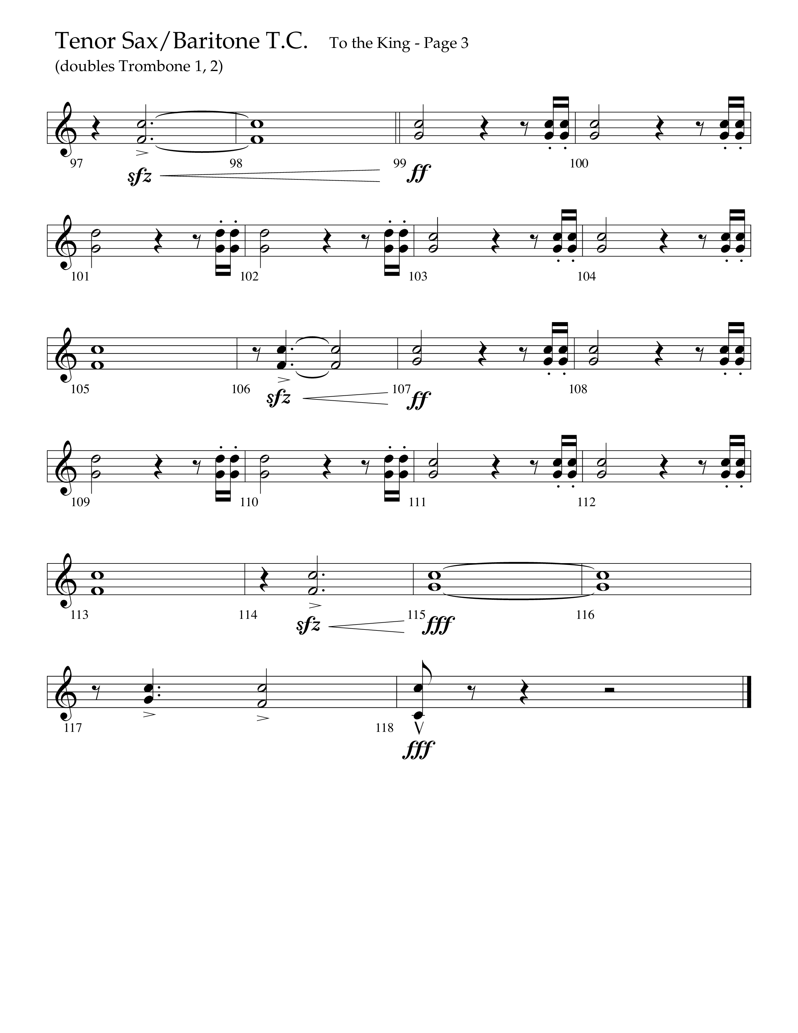 To The King (Choral Anthem SATB) Tenor Sax/Baritone T.C. (Lifeway Choral / Arr. Cliff Duren)