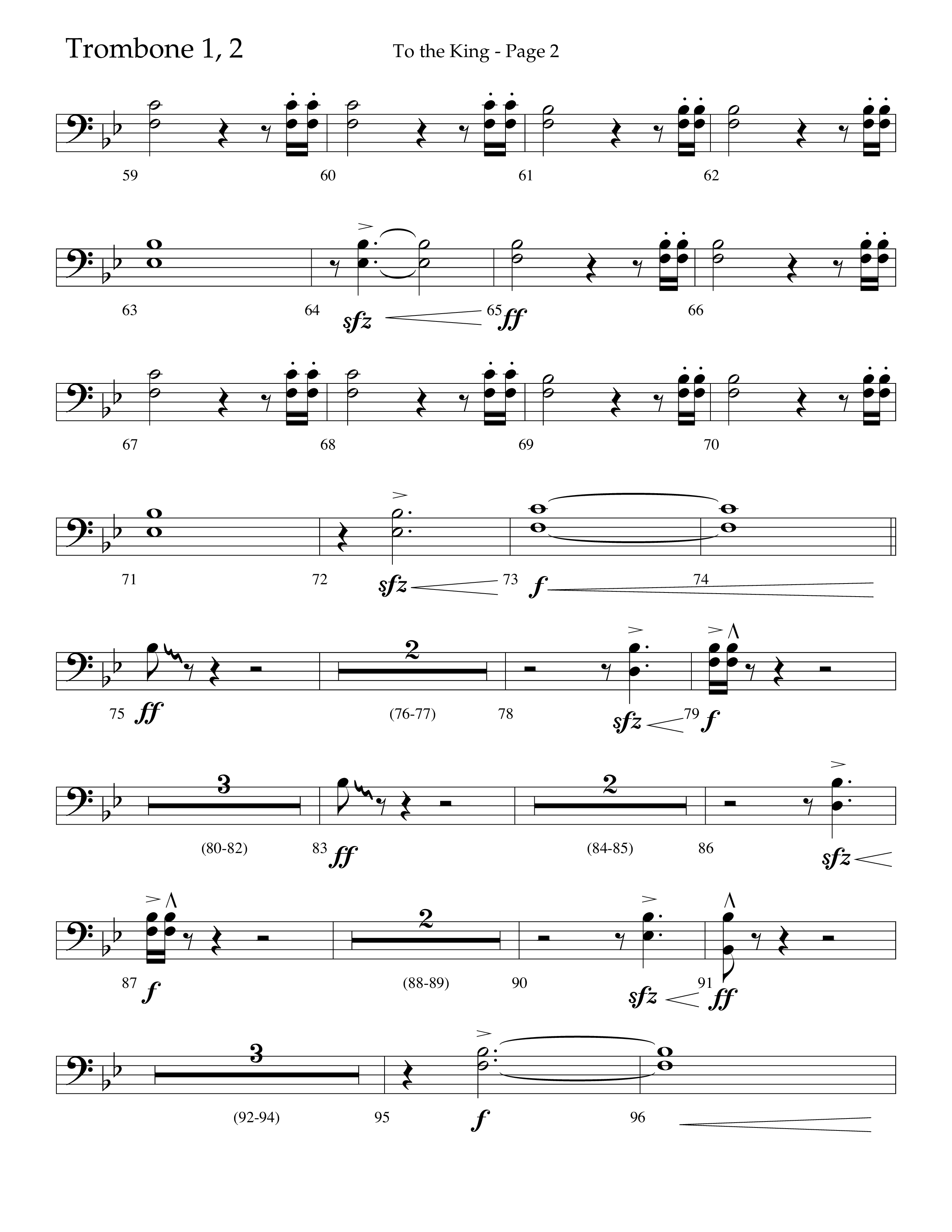 To The King (Choral Anthem SATB) Trombone 1/2 (Lifeway Choral / Arr. Cliff Duren)