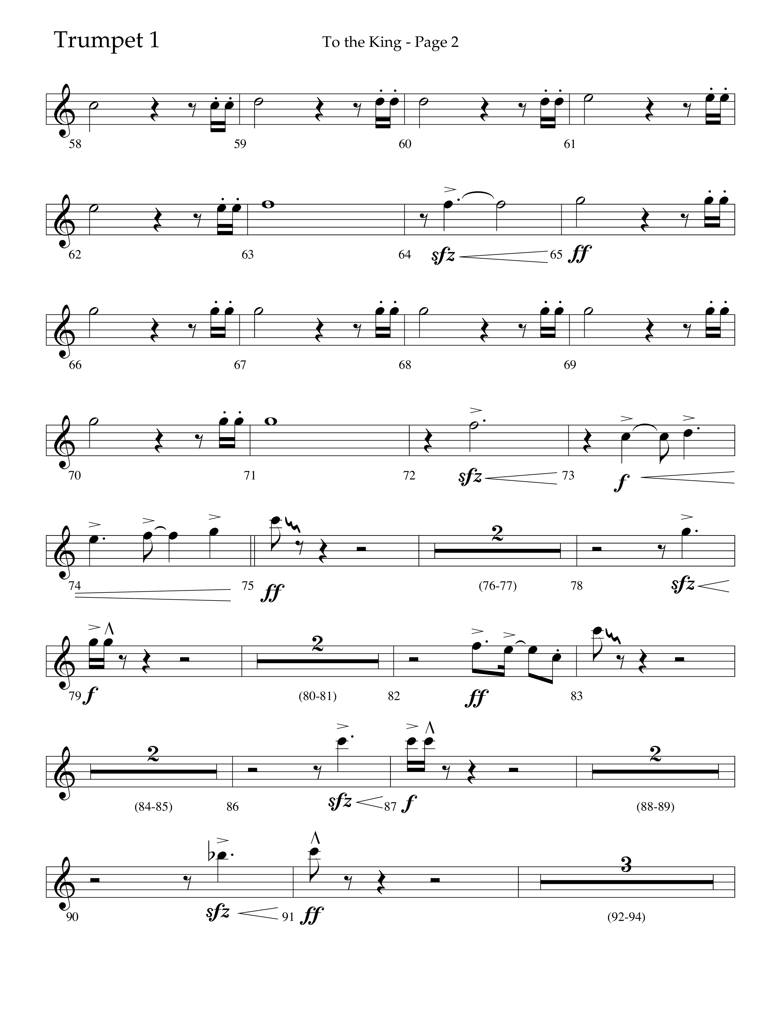 To The King (Choral Anthem SATB) Trumpet 1 (Lifeway Choral / Arr. Cliff Duren)