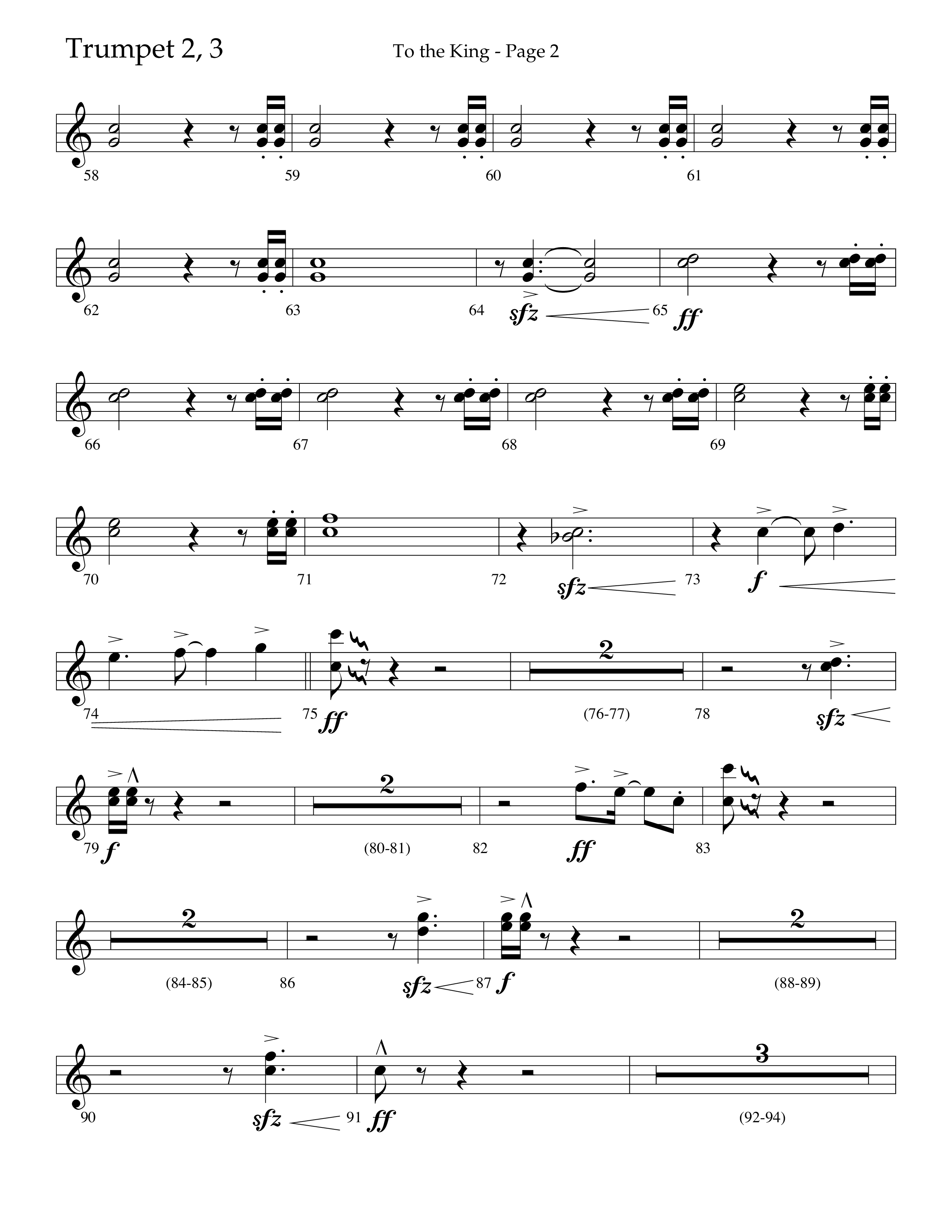 To The King (Choral Anthem SATB) Trumpet 2/3 (Lifeway Choral / Arr. Cliff Duren)