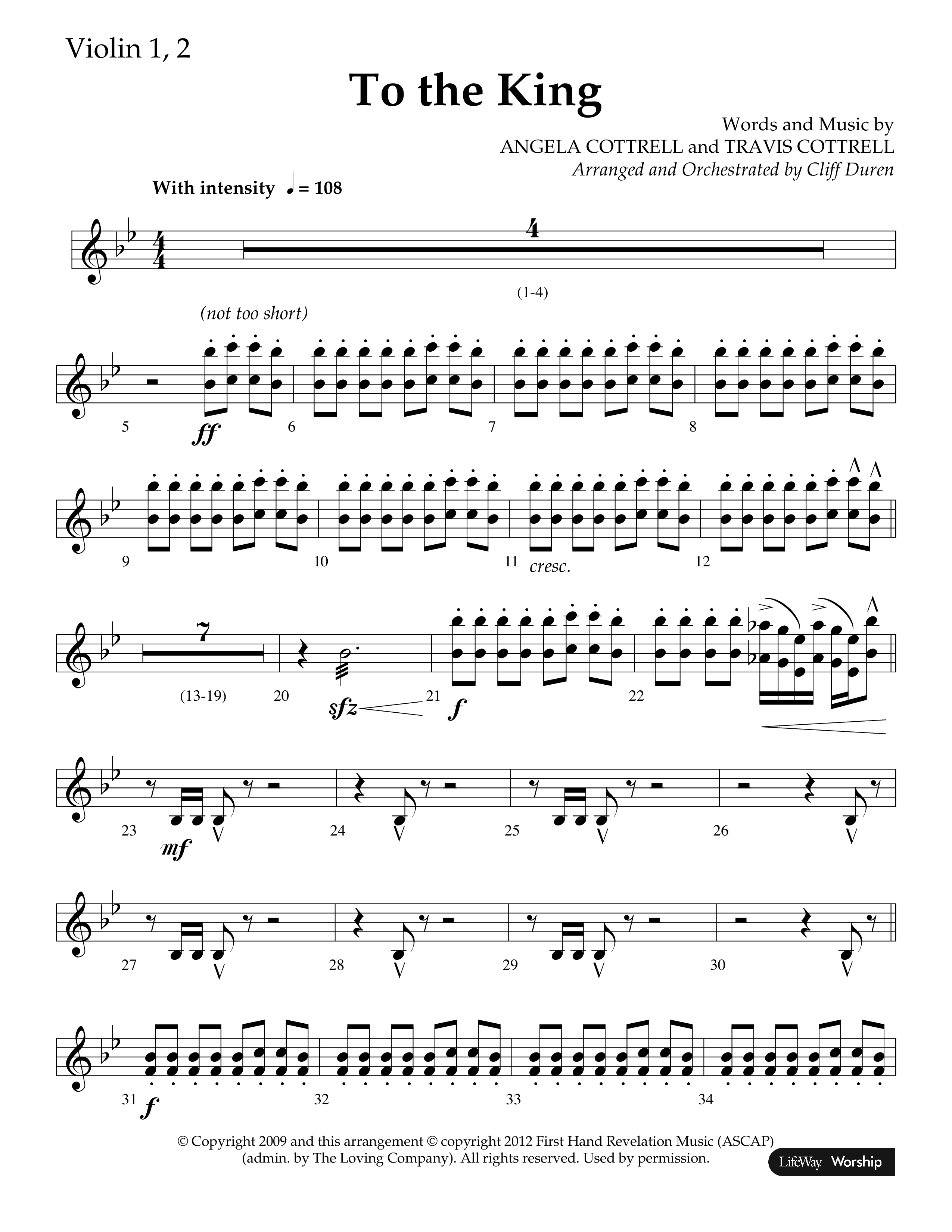 To The King (Choral Anthem SATB) Violin 1/2 (Lifeway Choral / Arr. Cliff Duren)