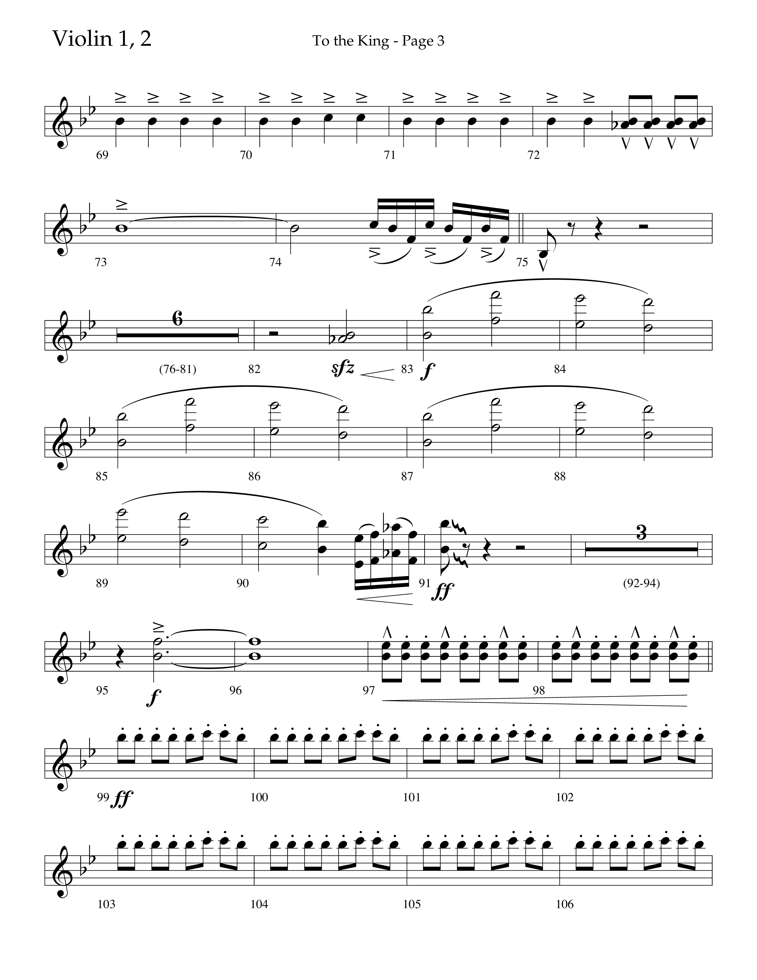 To The King (Choral Anthem SATB) Violin 1/2 (Lifeway Choral / Arr. Cliff Duren)