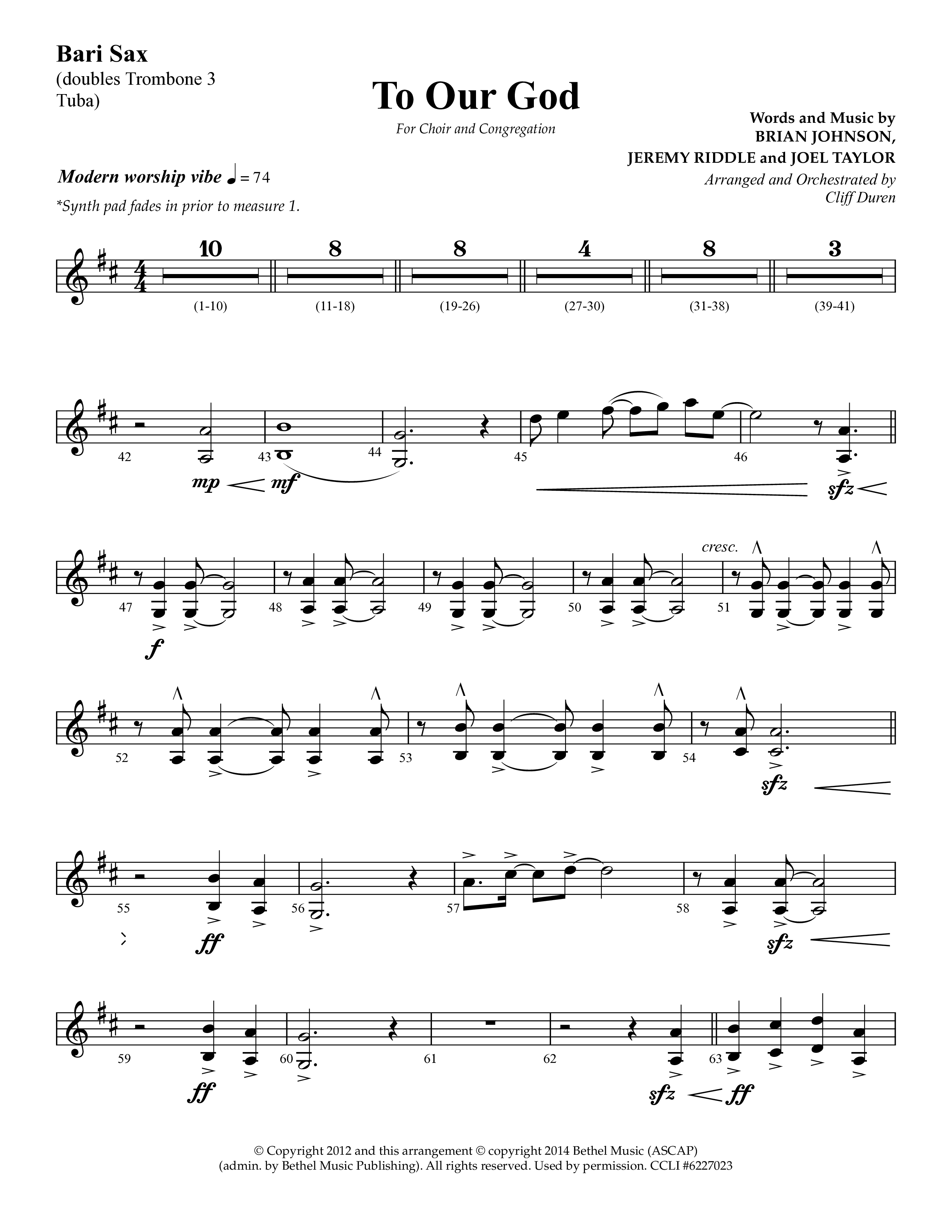 To Our God (Choral Anthem SATB) Bari Sax (Lifeway Choral / Arr. Cliff Duren)