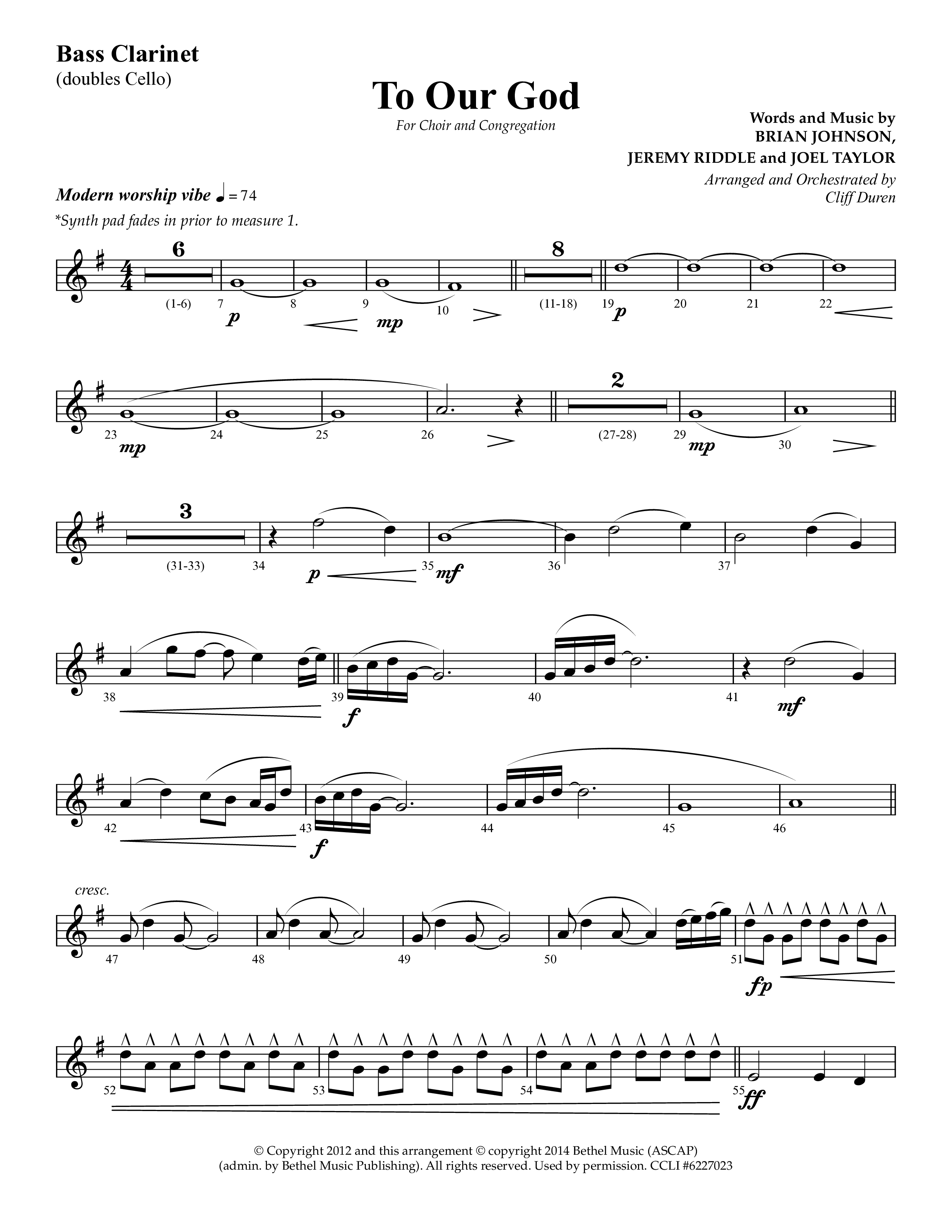 To Our God (Choral Anthem SATB) Bass Clarinet (Lifeway Choral / Arr. Cliff Duren)