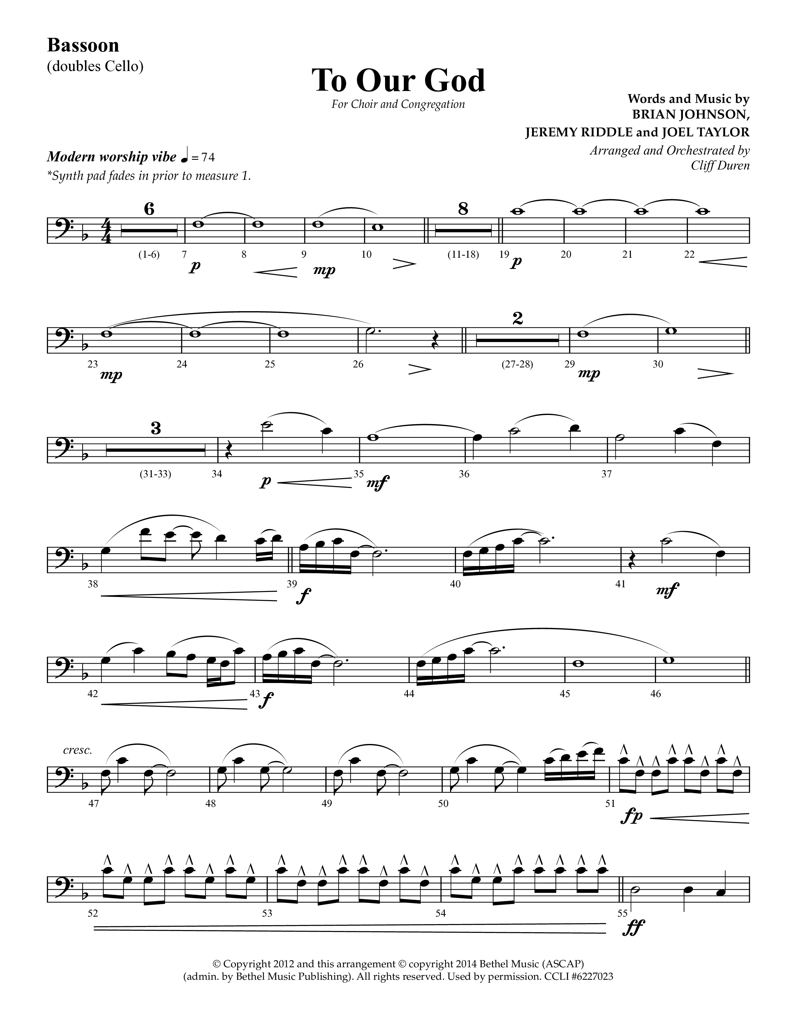 To Our God (Choral Anthem SATB) Bassoon (Lifeway Choral / Arr. Cliff Duren)