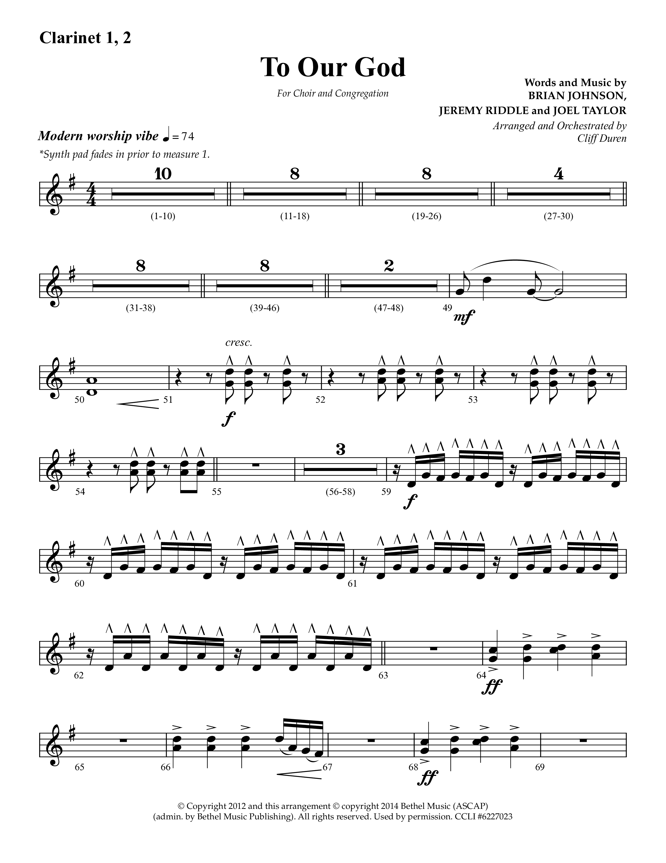 To Our God (Choral Anthem SATB) Clarinet 1/2 (Lifeway Choral / Arr. Cliff Duren)
