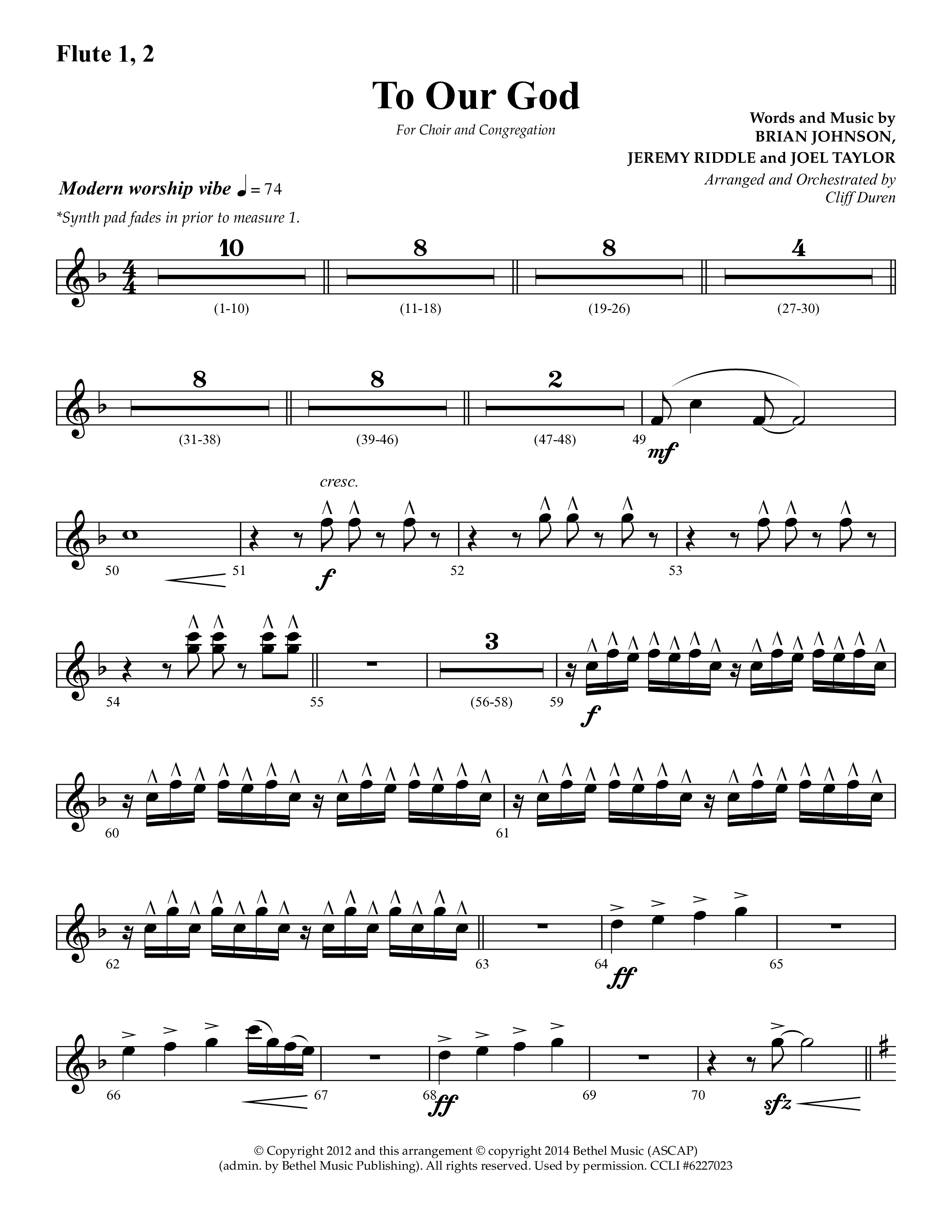 To Our God (Choral Anthem SATB) Flute 1/2 (Lifeway Choral / Arr. Cliff Duren)