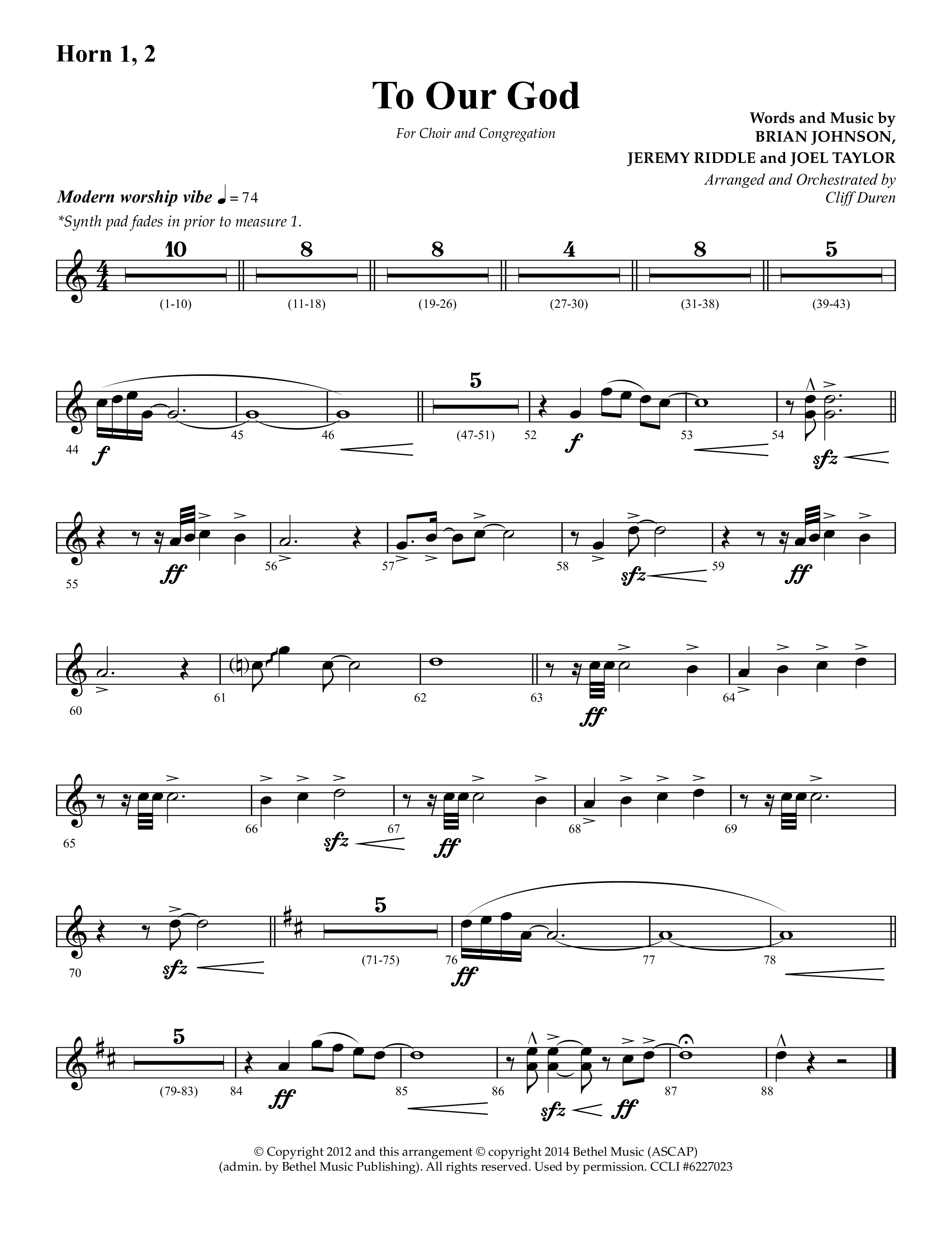 To Our God (Choral Anthem SATB) French Horn 1/2 (Lifeway Choral / Arr. Cliff Duren)