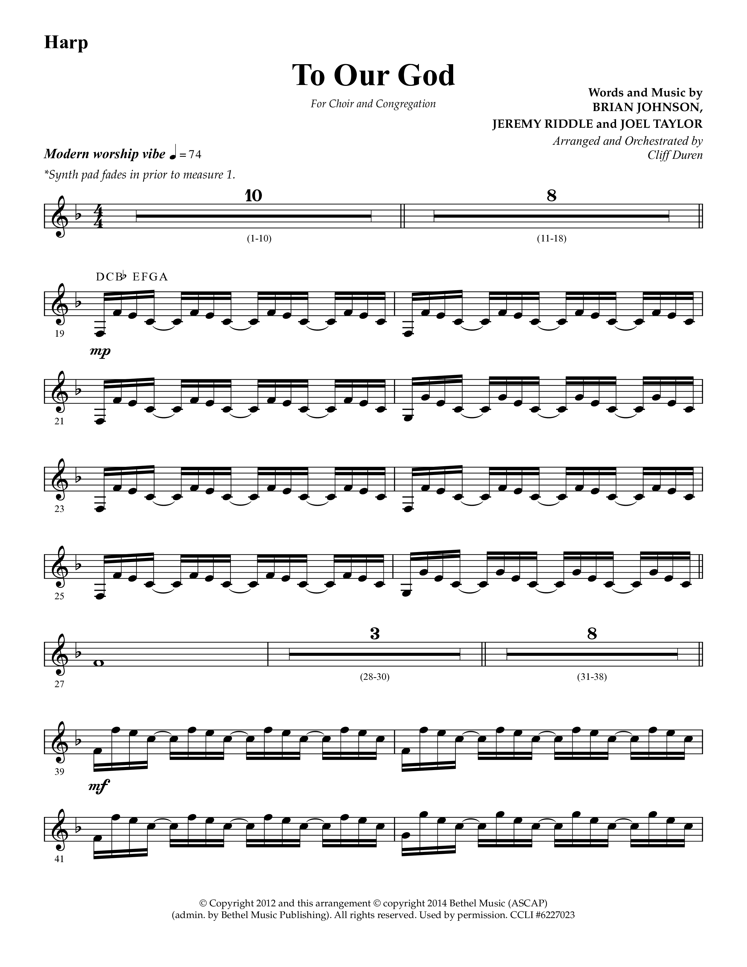 To Our God (Choral Anthem SATB) Harp (Lifeway Choral / Arr. Cliff Duren)