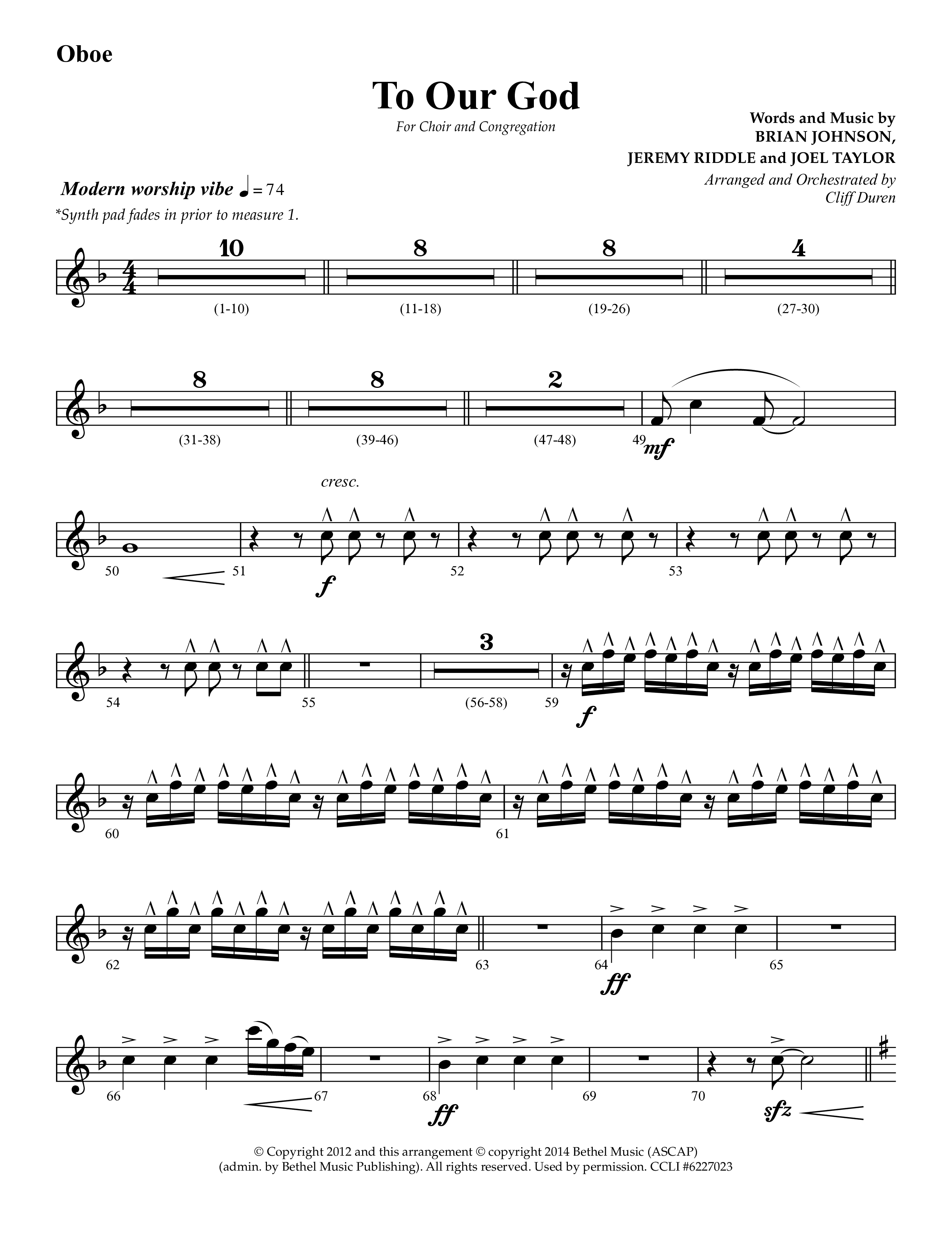 To Our God (Choral Anthem SATB) Oboe (Lifeway Choral / Arr. Cliff Duren)