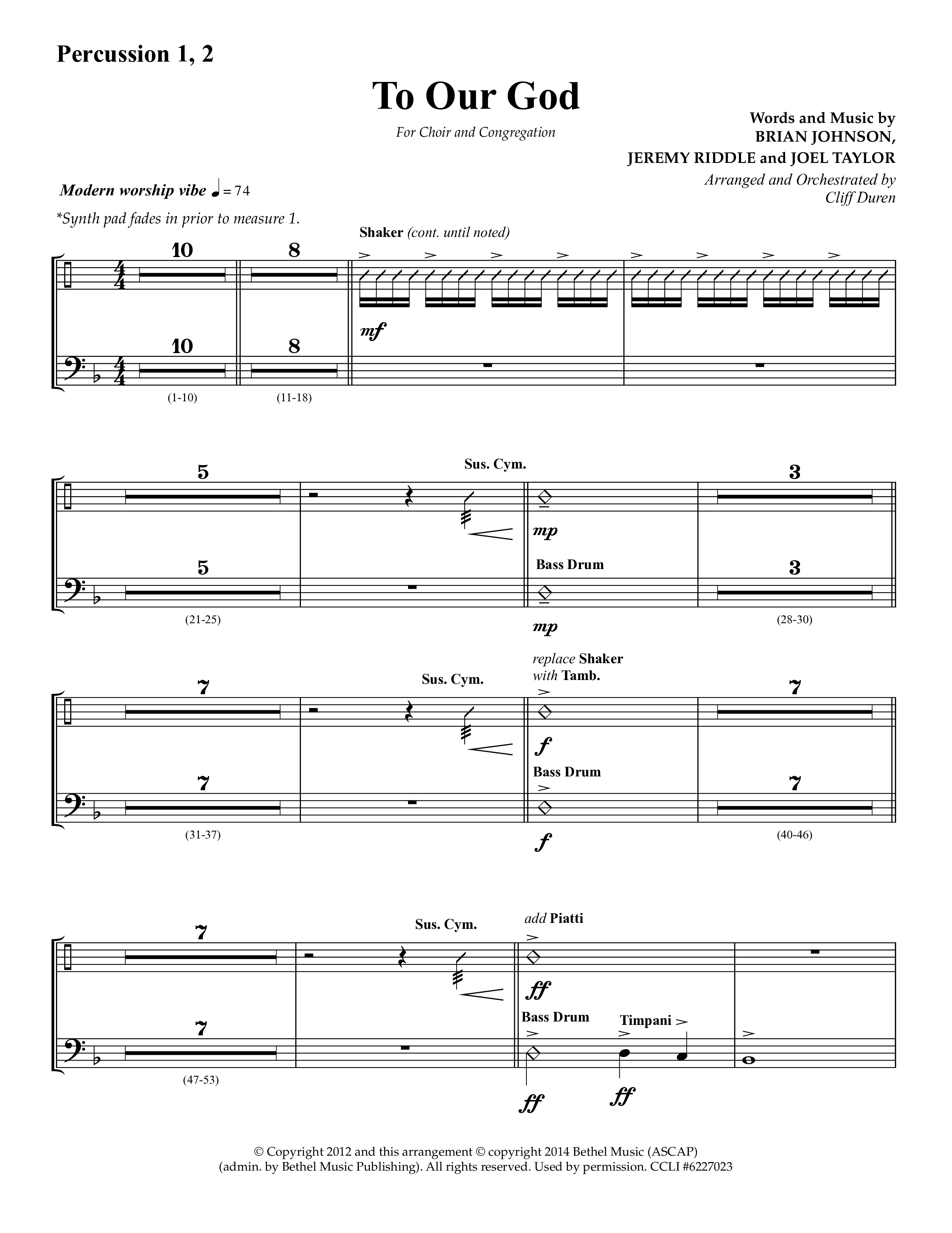 To Our God (Choral Anthem SATB) Percussion 1/2 (Lifeway Choral / Arr. Cliff Duren)