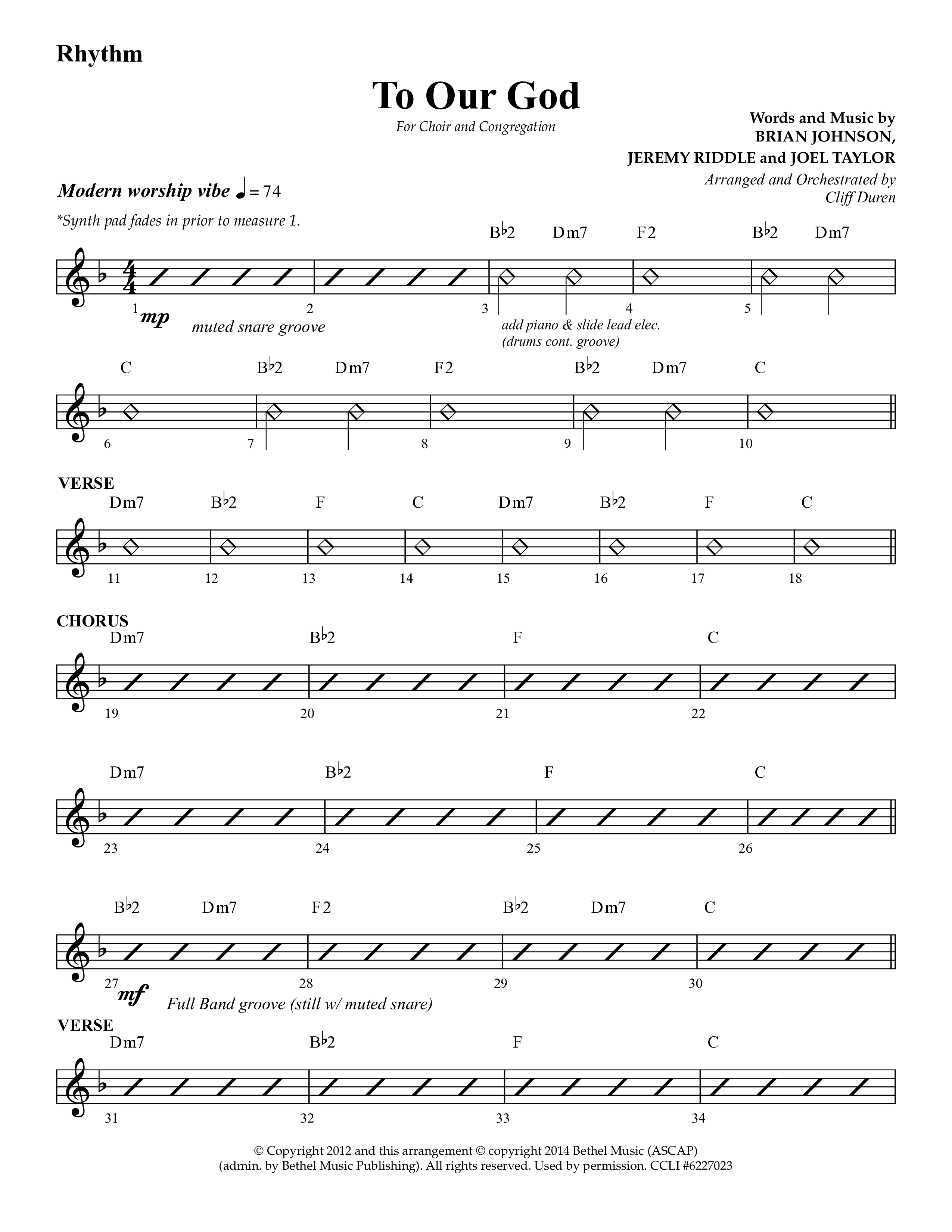 To Our God (Choral Anthem SATB) Lead Melody & Rhythm (Lifeway Choral / Arr. Cliff Duren)