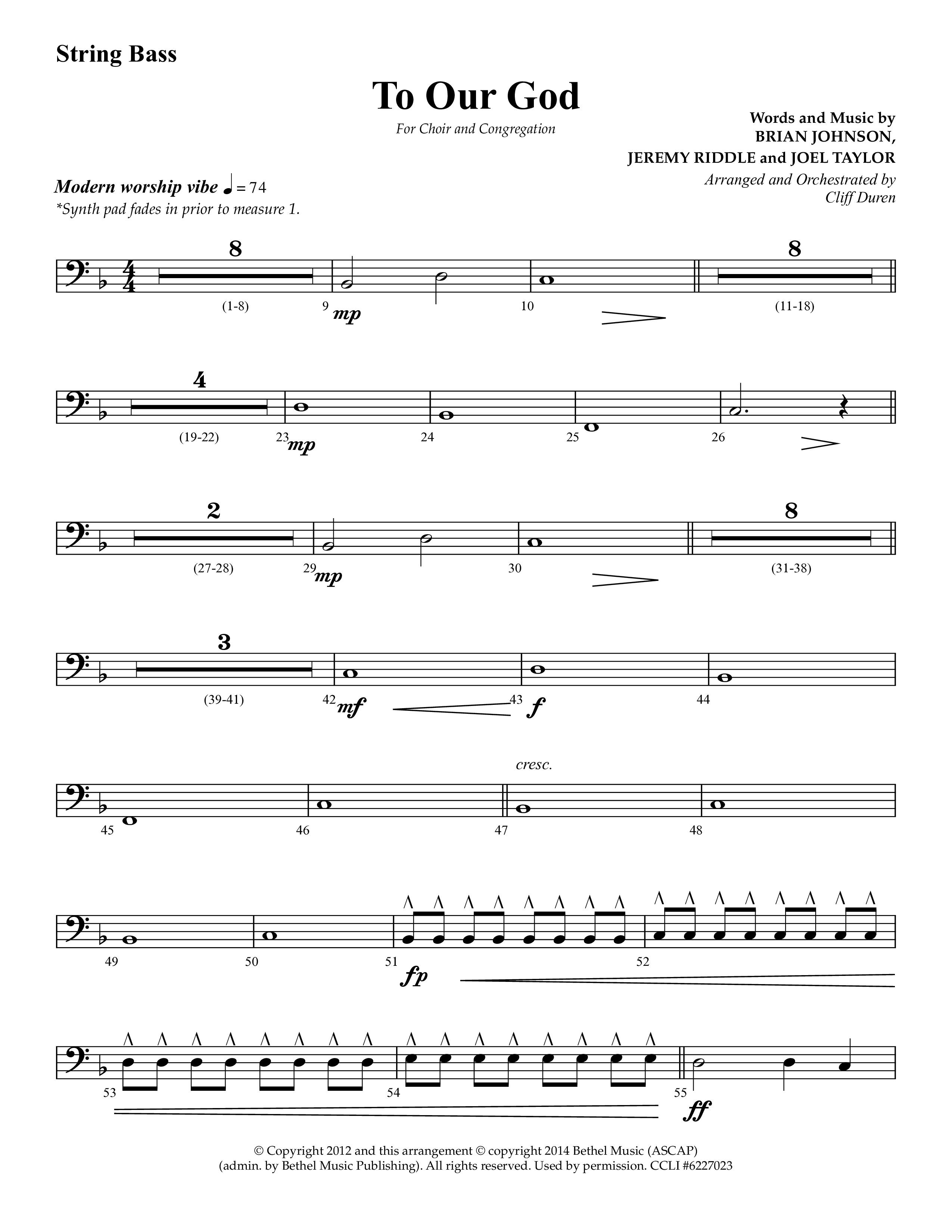 To Our God (Choral Anthem SATB) String Bass (Lifeway Choral / Arr. Cliff Duren)