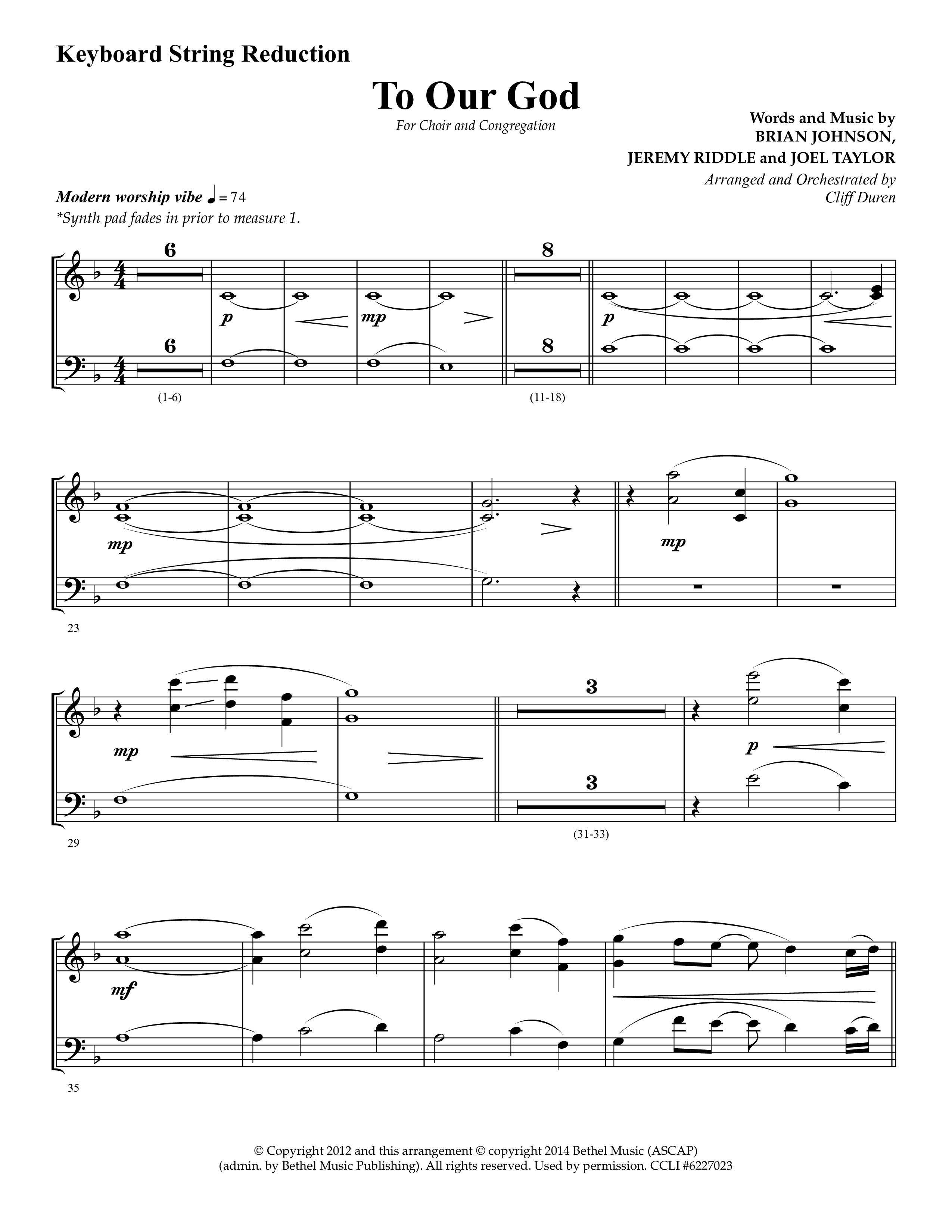 To Our God (Choral Anthem SATB) String Reduction (Lifeway Choral / Arr. Cliff Duren)