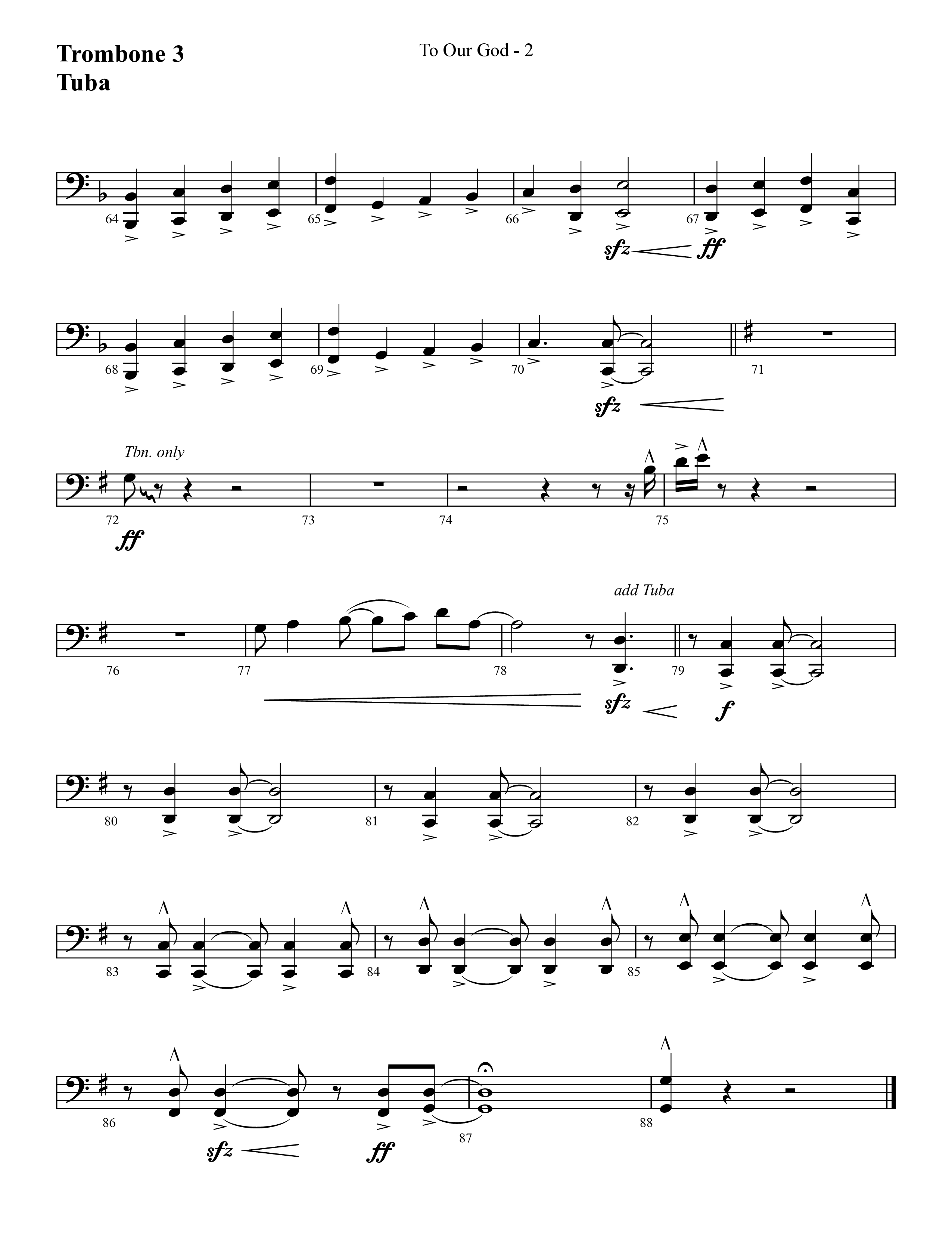 To Our God (Choral Anthem SATB) Trombone 3/Tuba (Lifeway Choral / Arr. Cliff Duren)