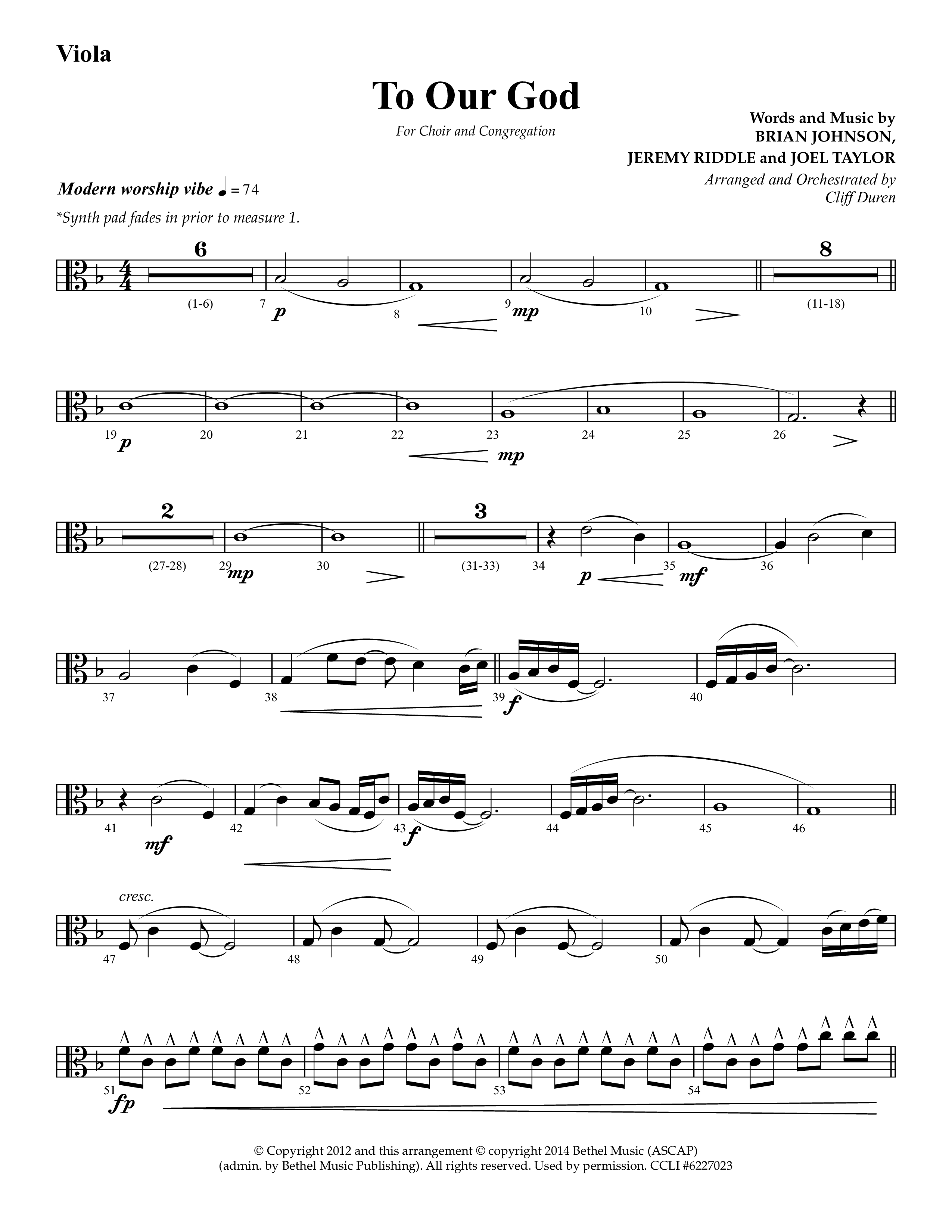 To Our God (Choral Anthem SATB) Viola (Lifeway Choral / Arr. Cliff Duren)