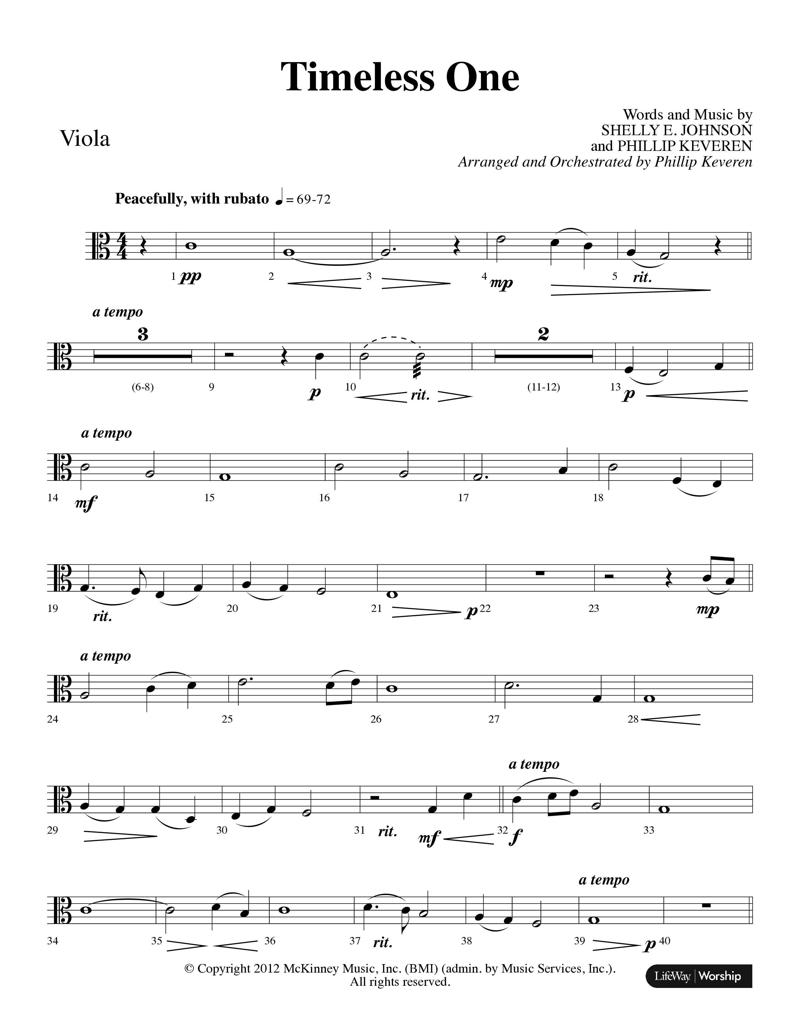 Timeless One (Choral Anthem SATB) Viola (Lifeway Choral / Arr. Phillip Keveren)