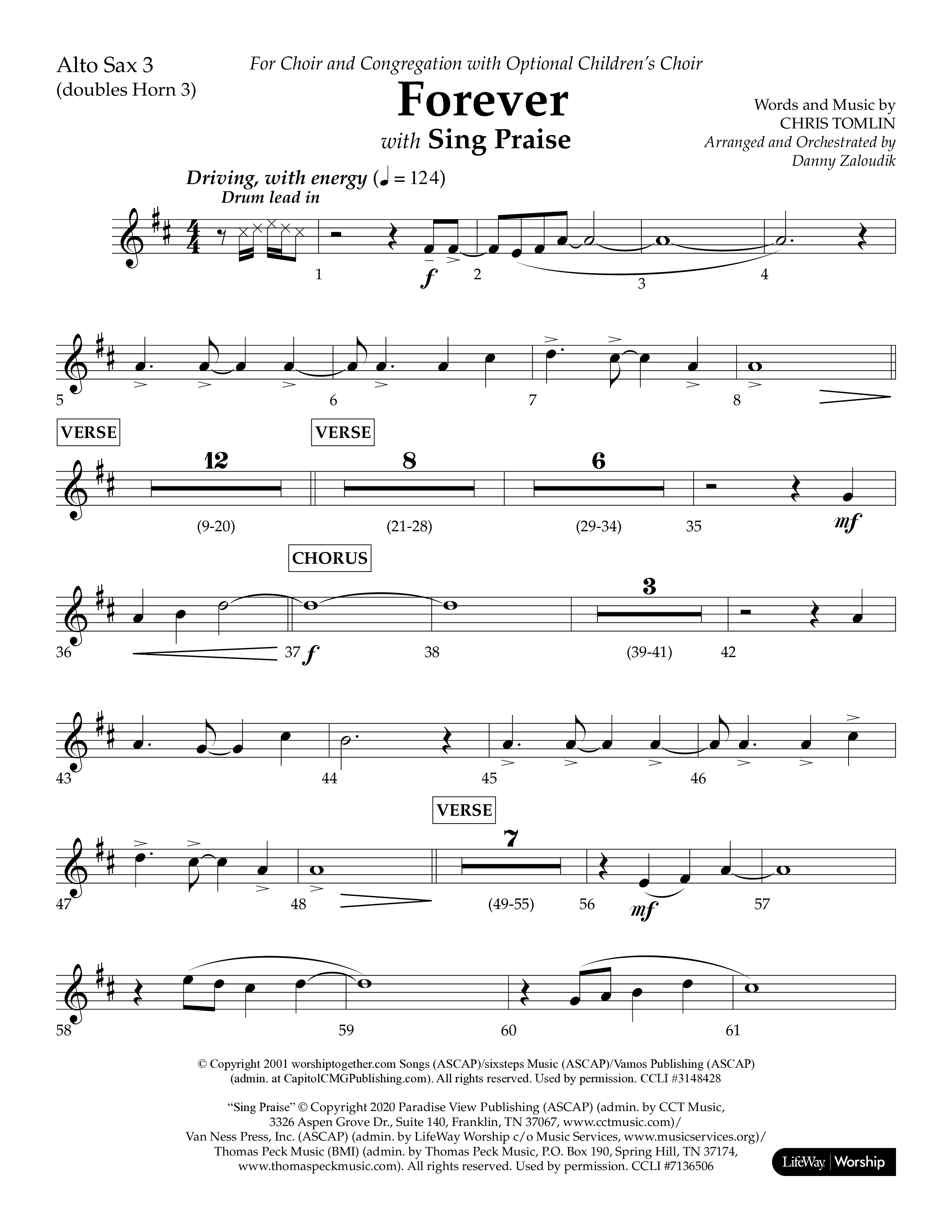 Forever (with Sing Praise) (Choral Anthem SATB) Alto Sax (Lifeway Choral / Arr. Danny Zaloudik)