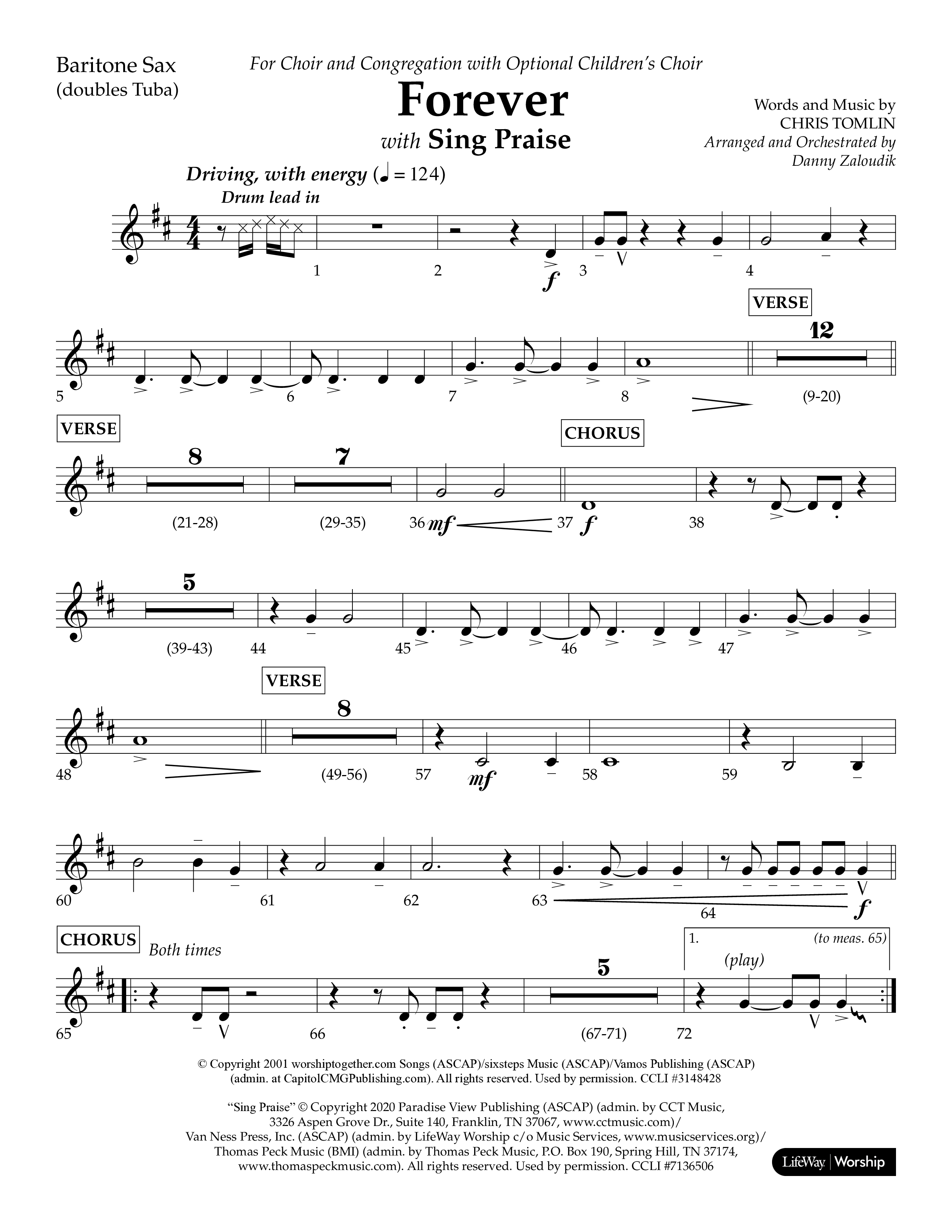 Forever (with Sing Praise) (Choral Anthem SATB) Bari Sax (Lifeway Choral / Arr. Danny Zaloudik)