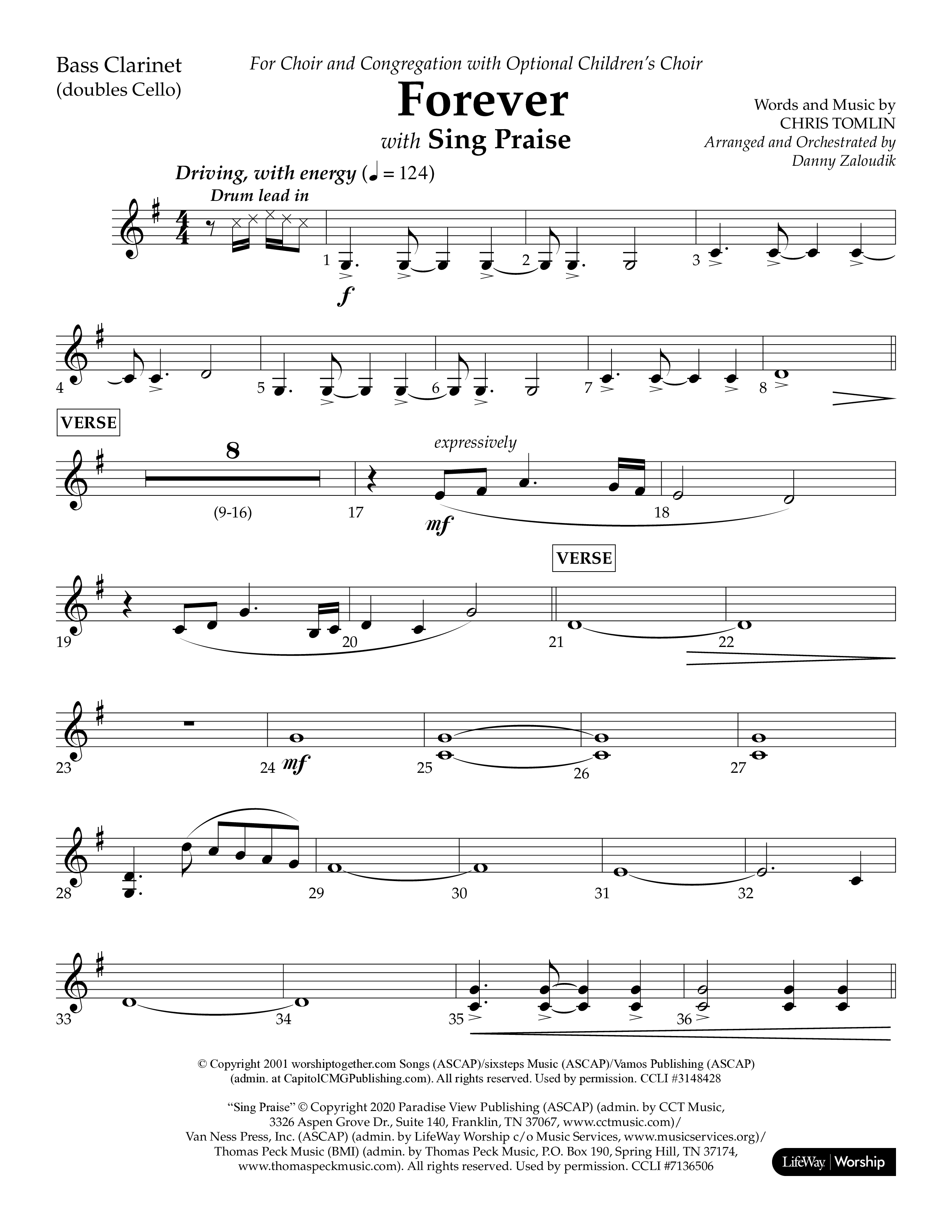 Forever (with Sing Praise) (Choral Anthem SATB) Bass Clarinet (Lifeway Choral / Arr. Danny Zaloudik)