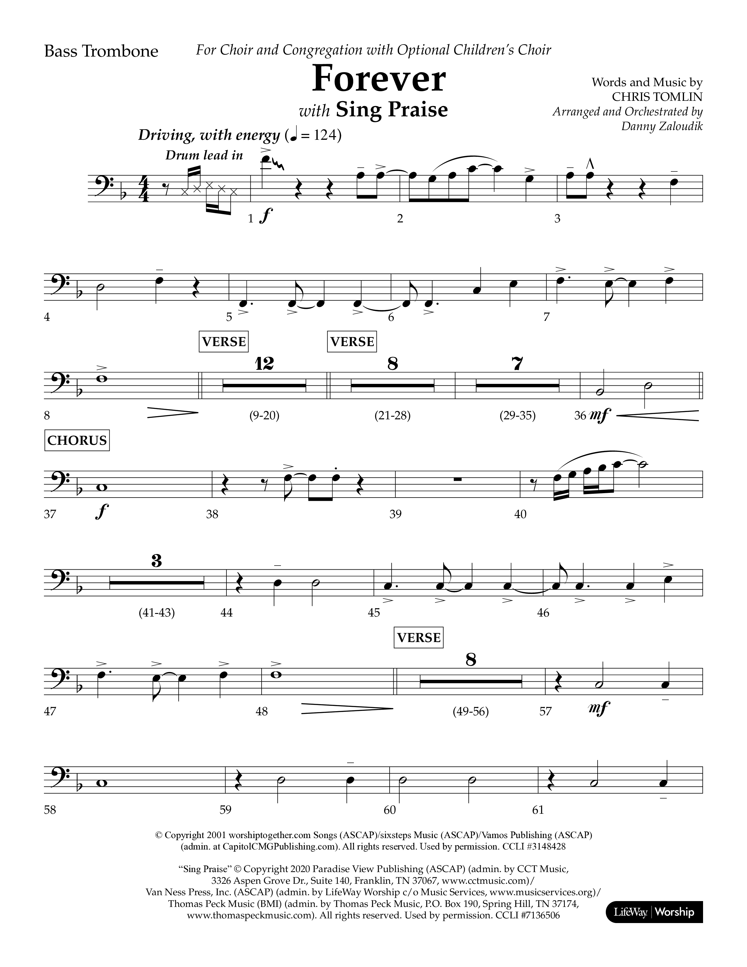 Forever (with Sing Praise) (Choral Anthem SATB) Bass Trombone (Lifeway Choral / Arr. Danny Zaloudik)