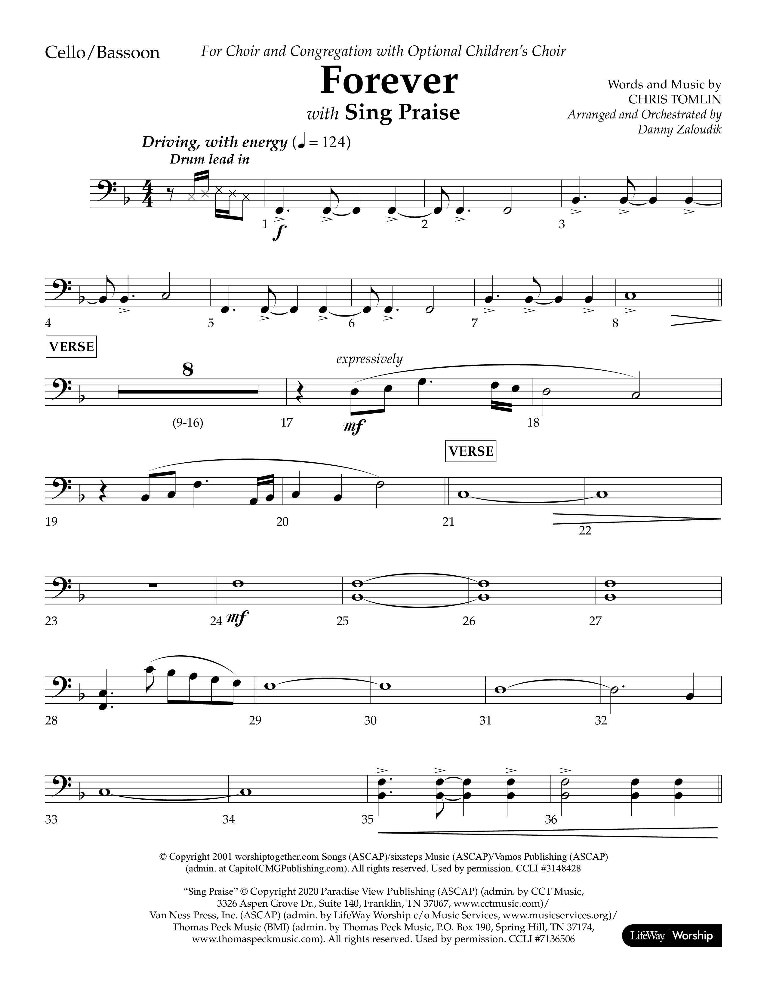Forever (with Sing Praise) (Choral Anthem SATB) Cello (Lifeway Choral / Arr. Danny Zaloudik)