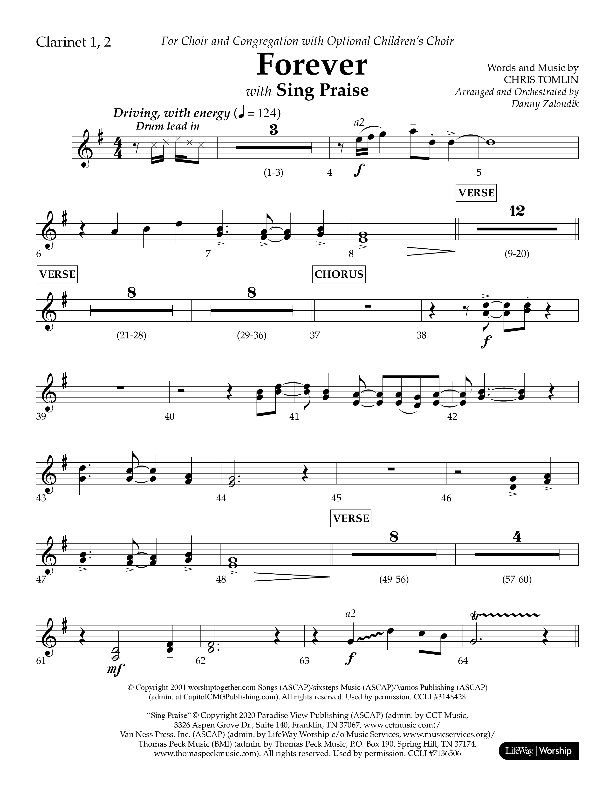 Forever (with Sing Praise) (Choral Anthem SATB) Clarinet 1/2 (Lifeway Choral / Arr. Danny Zaloudik)
