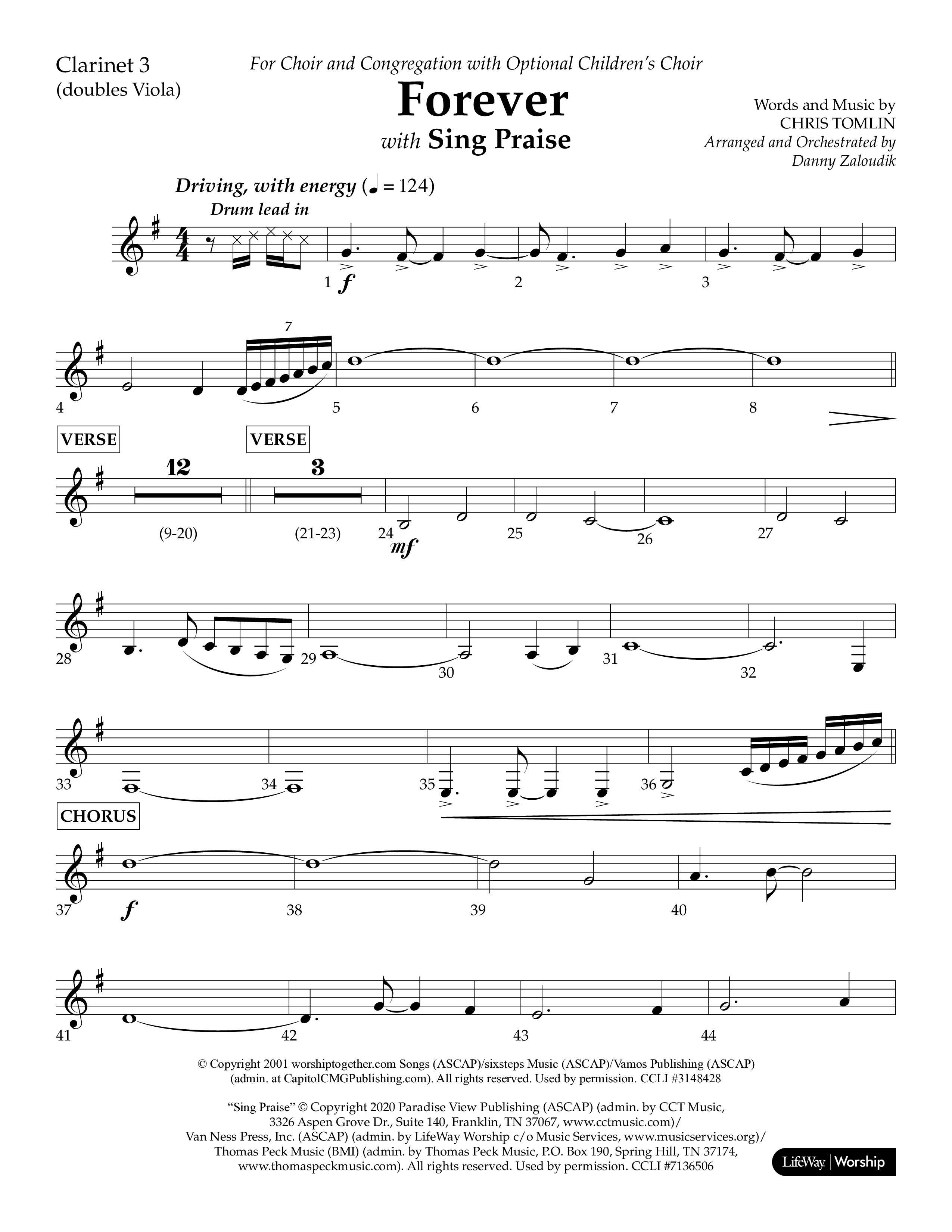 Forever (with Sing Praise) (Choral Anthem SATB) Clarinet 3 (Lifeway Choral / Arr. Danny Zaloudik)