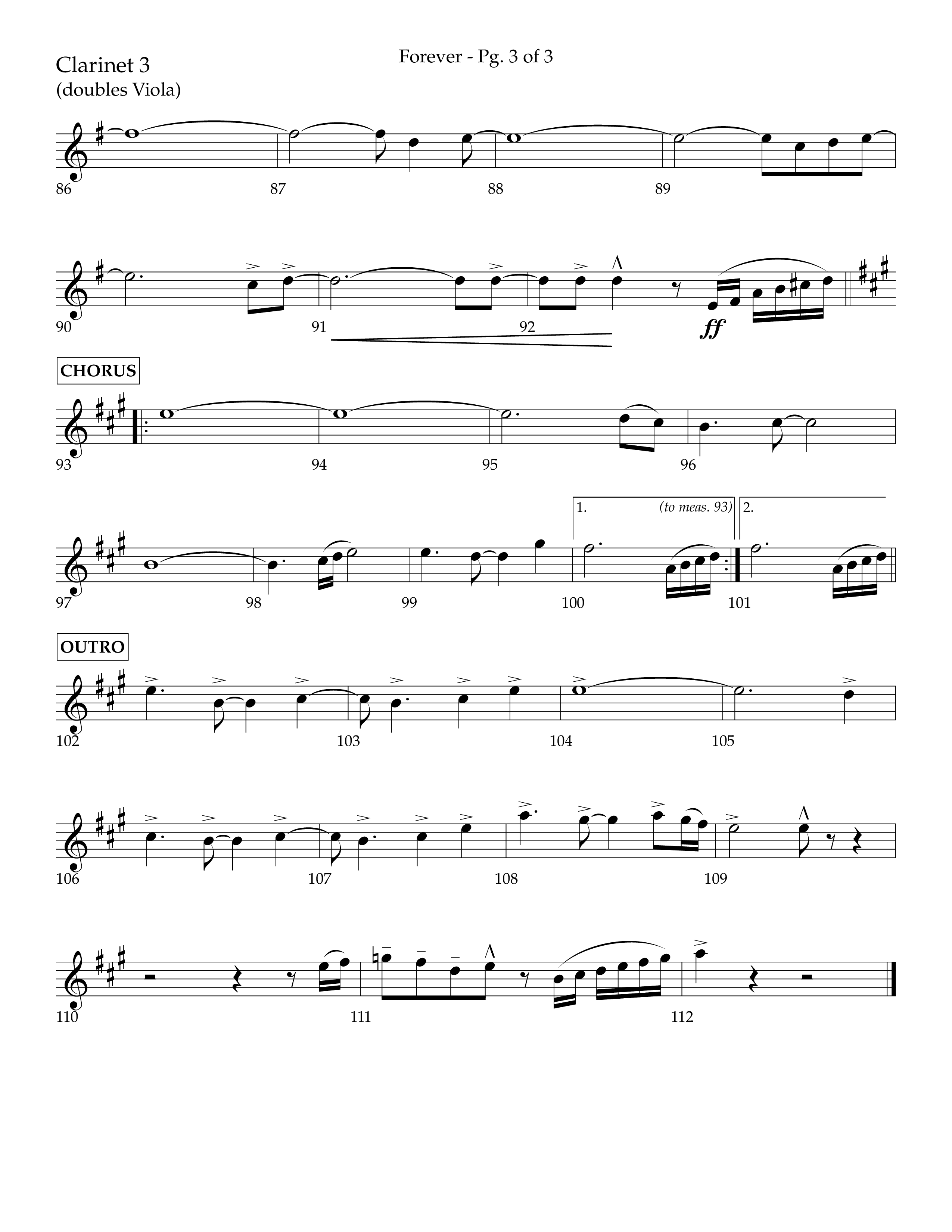 Forever (with Sing Praise) (Choral Anthem SATB) Clarinet 3 (Lifeway Choral / Arr. Danny Zaloudik)