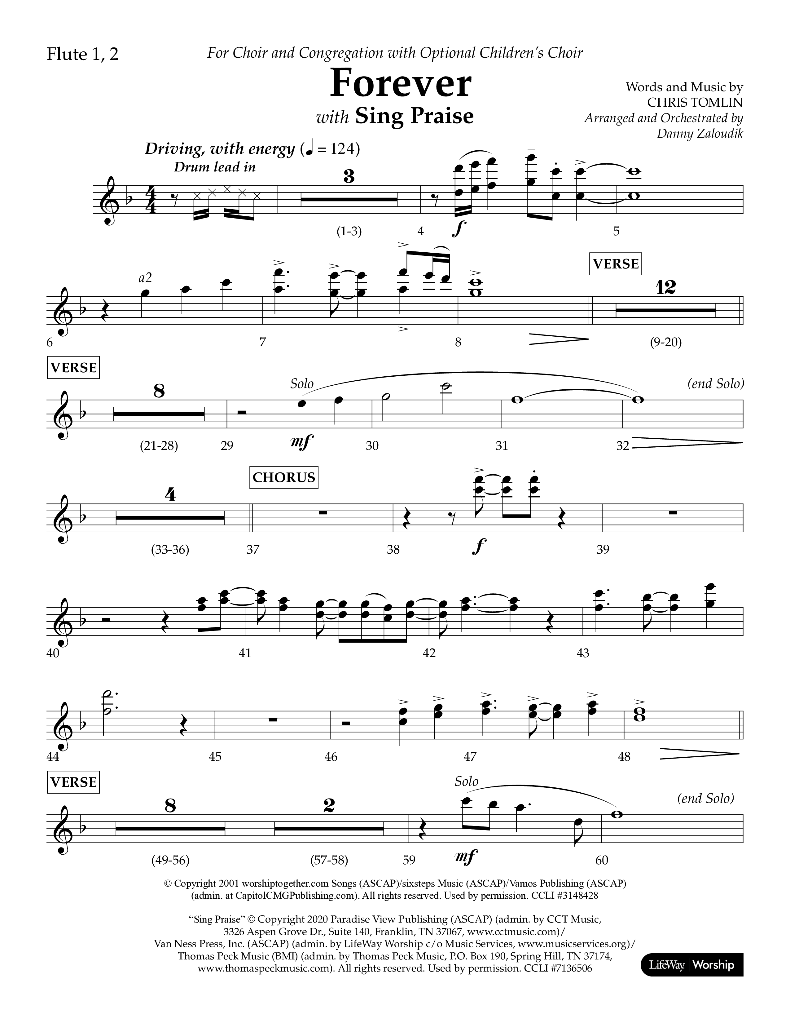 Forever (with Sing Praise) (Choral Anthem SATB) Flute 1/2 (Lifeway Choral / Arr. Danny Zaloudik)