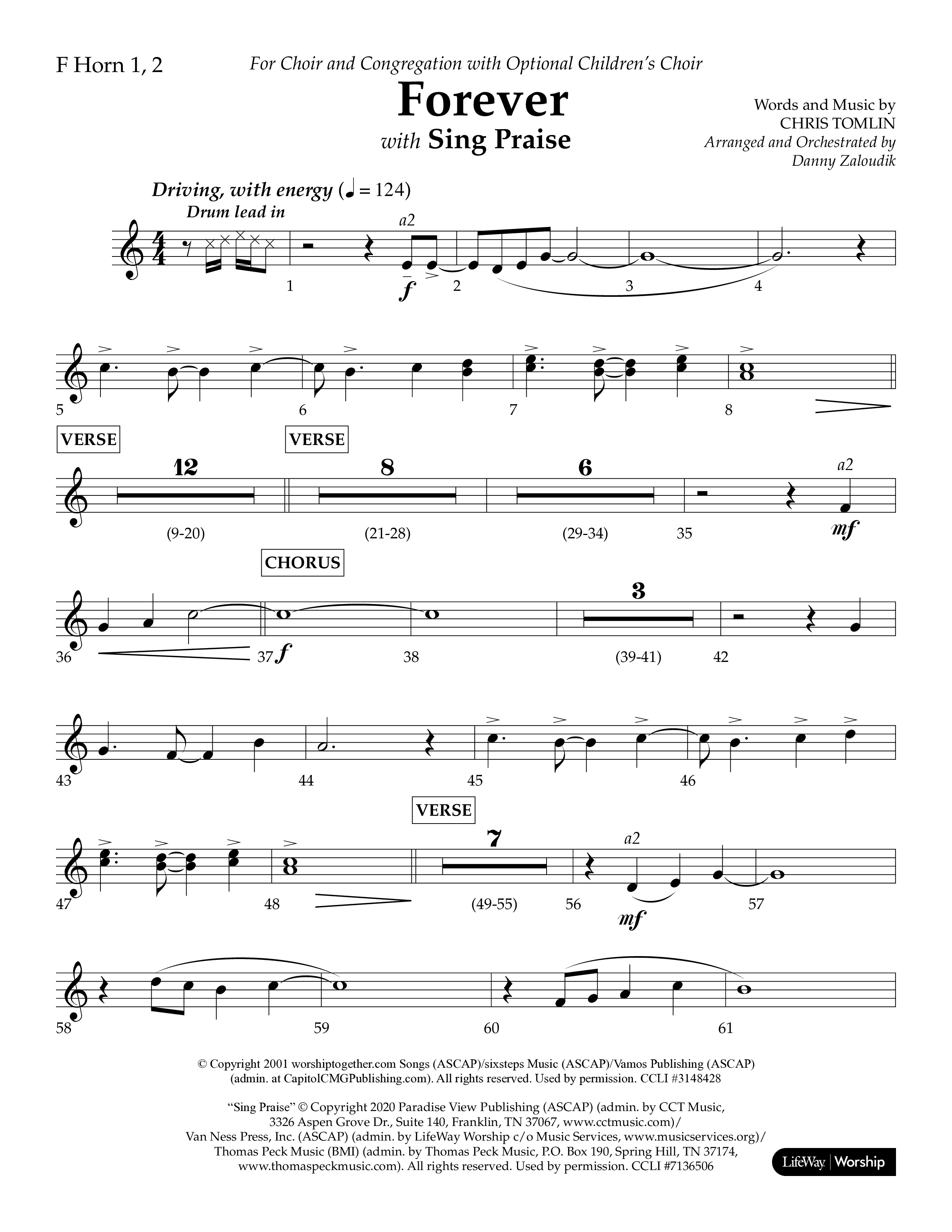 Forever (with Sing Praise) (Choral Anthem SATB) French Horn 1/2 (Lifeway Choral / Arr. Danny Zaloudik)