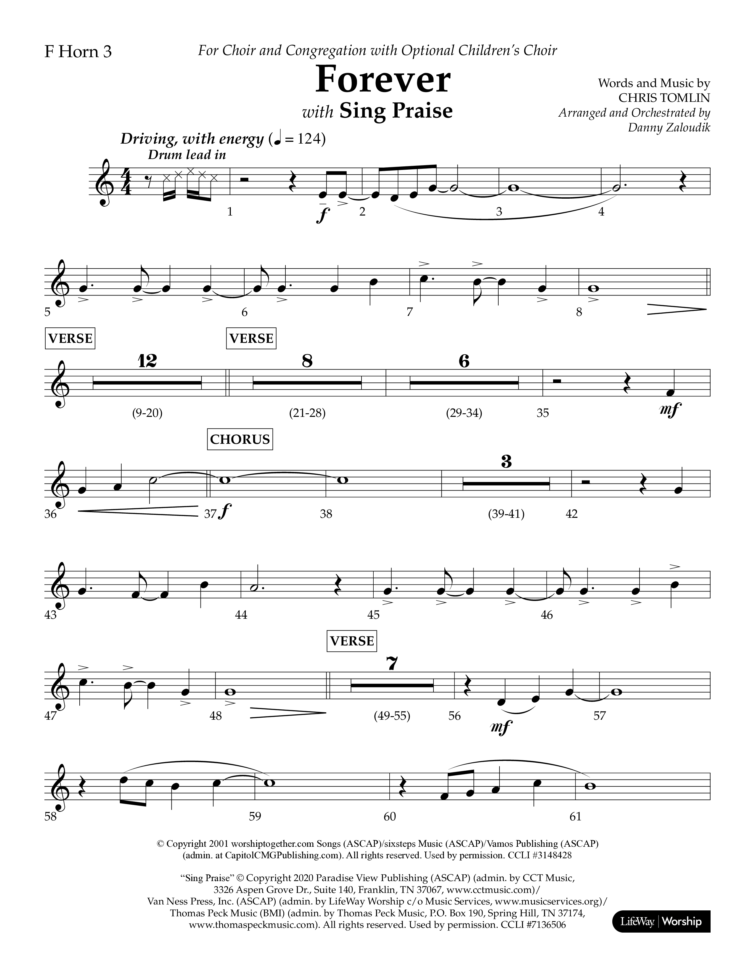 Forever (with Sing Praise) (Choral Anthem SATB) French Horn 3 (Lifeway Choral / Arr. Danny Zaloudik)