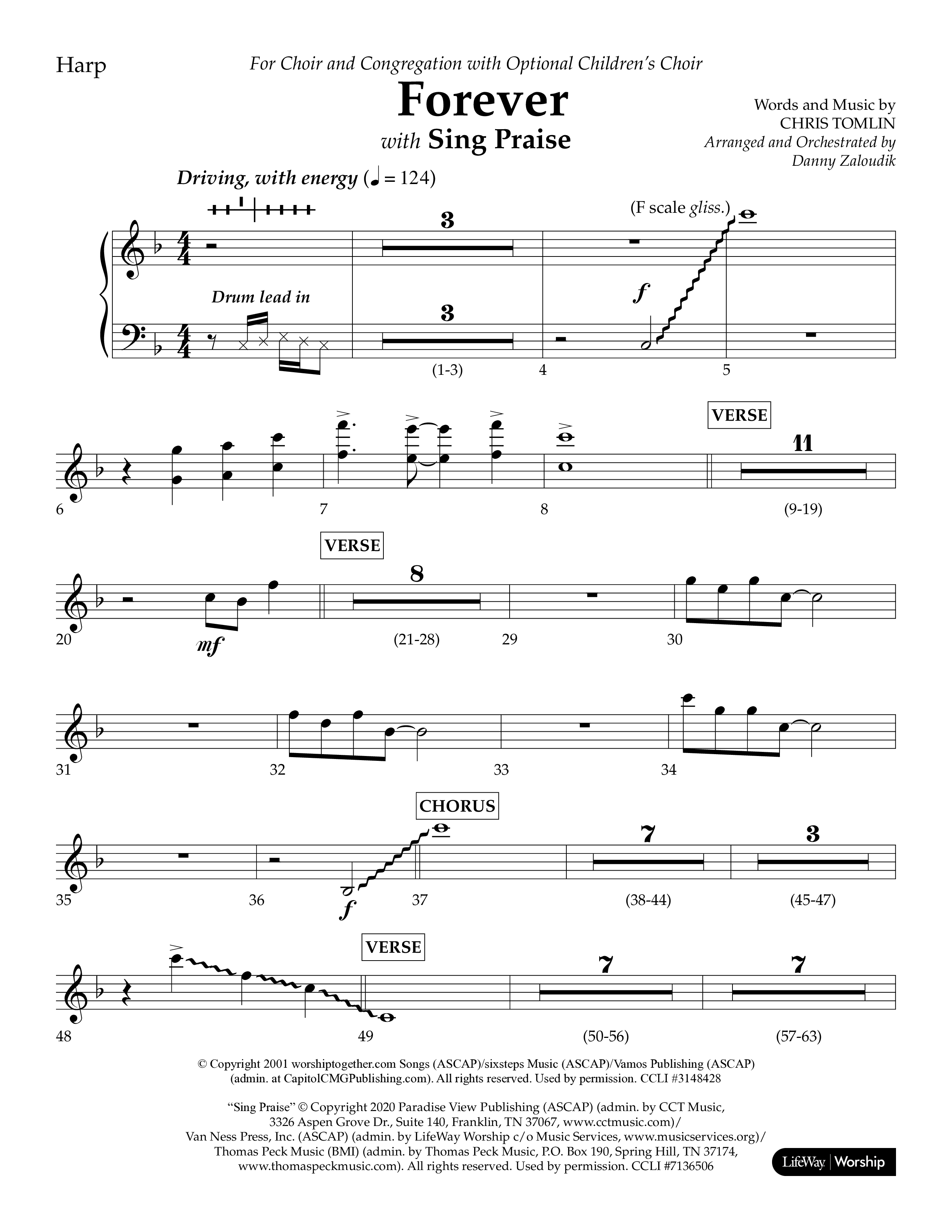 Forever (with Sing Praise) (Choral Anthem SATB) Harp (Lifeway Choral / Arr. Danny Zaloudik)