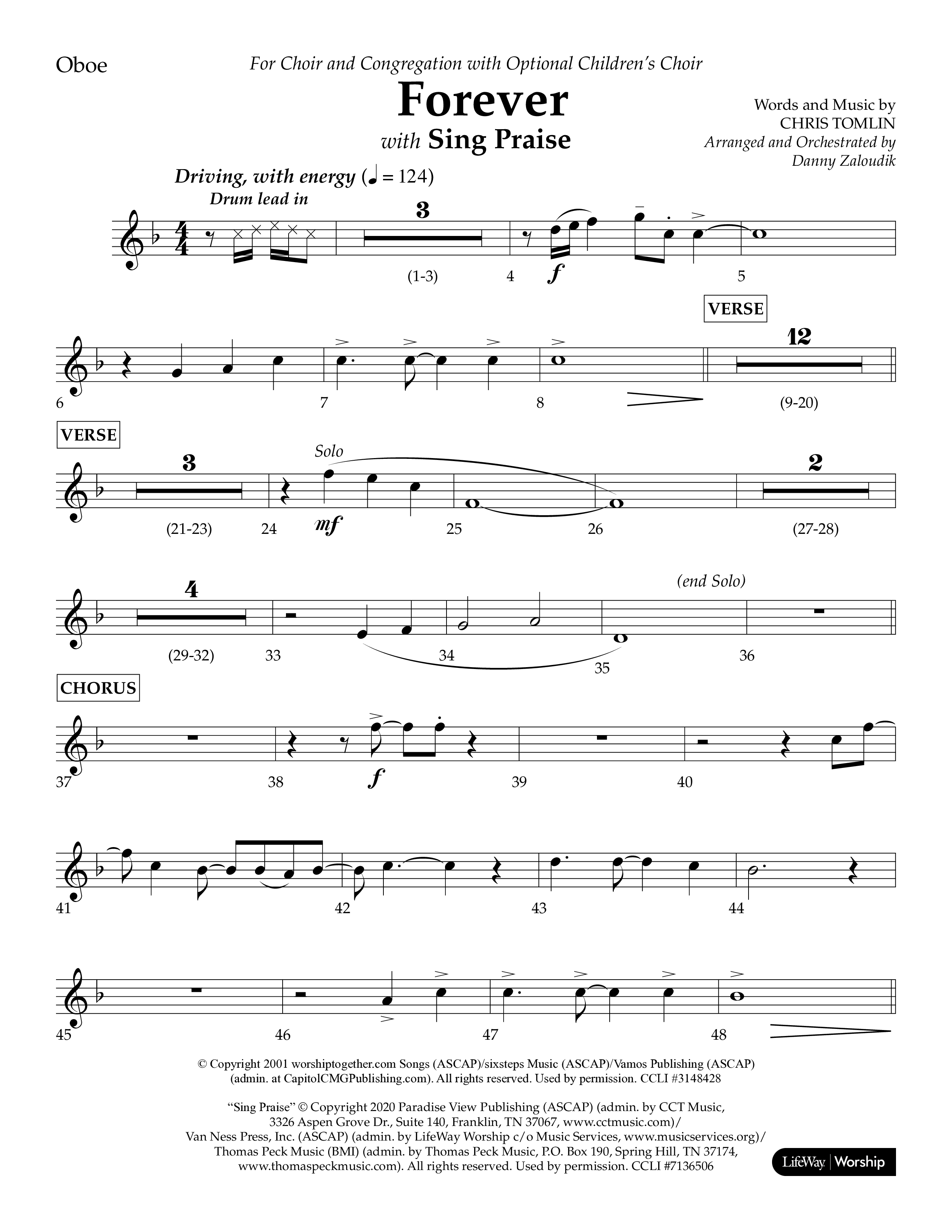 Forever (with Sing Praise) (Choral Anthem SATB) Oboe (Lifeway Choral / Arr. Danny Zaloudik)