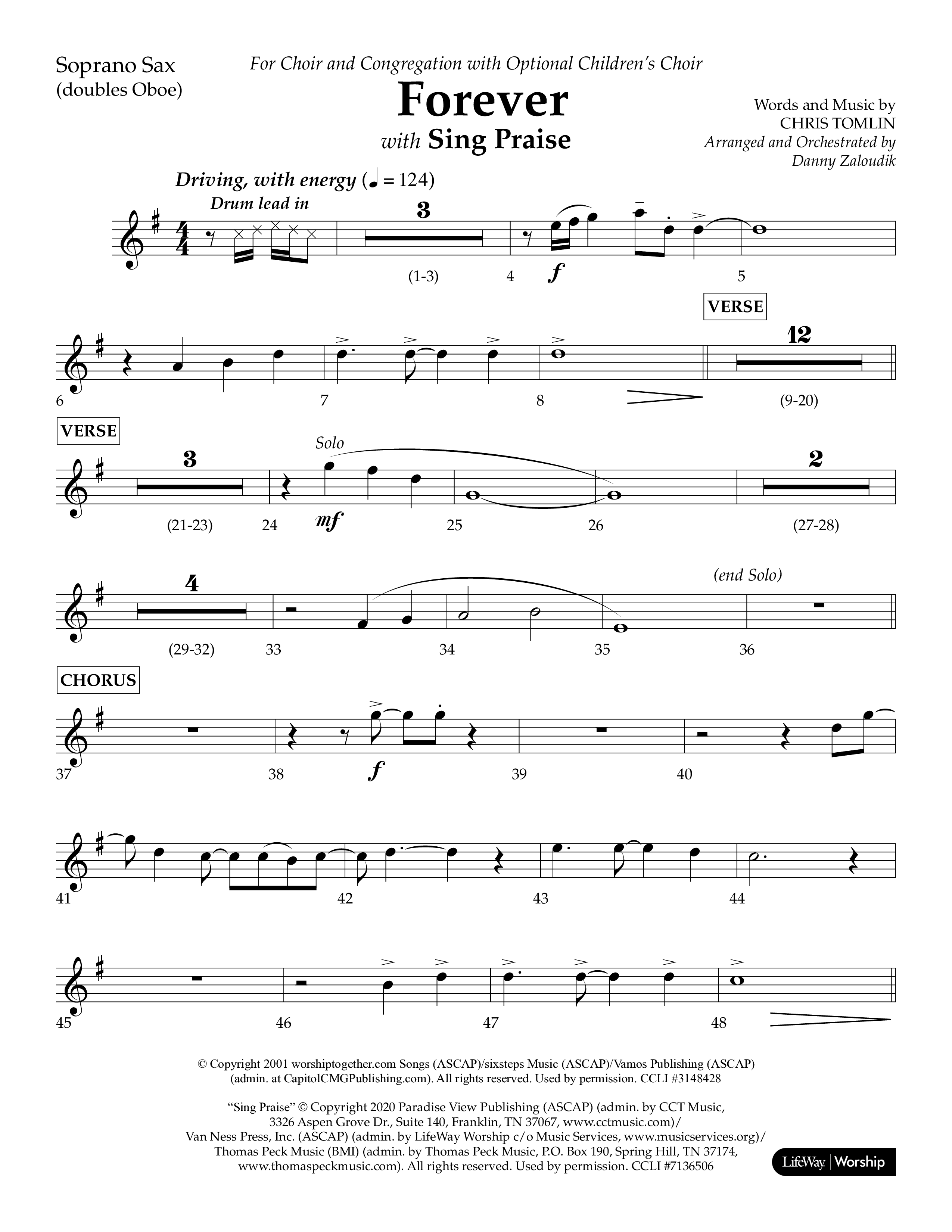 Forever (with Sing Praise) (Choral Anthem SATB) Soprano Sax (Lifeway Choral / Arr. Danny Zaloudik)