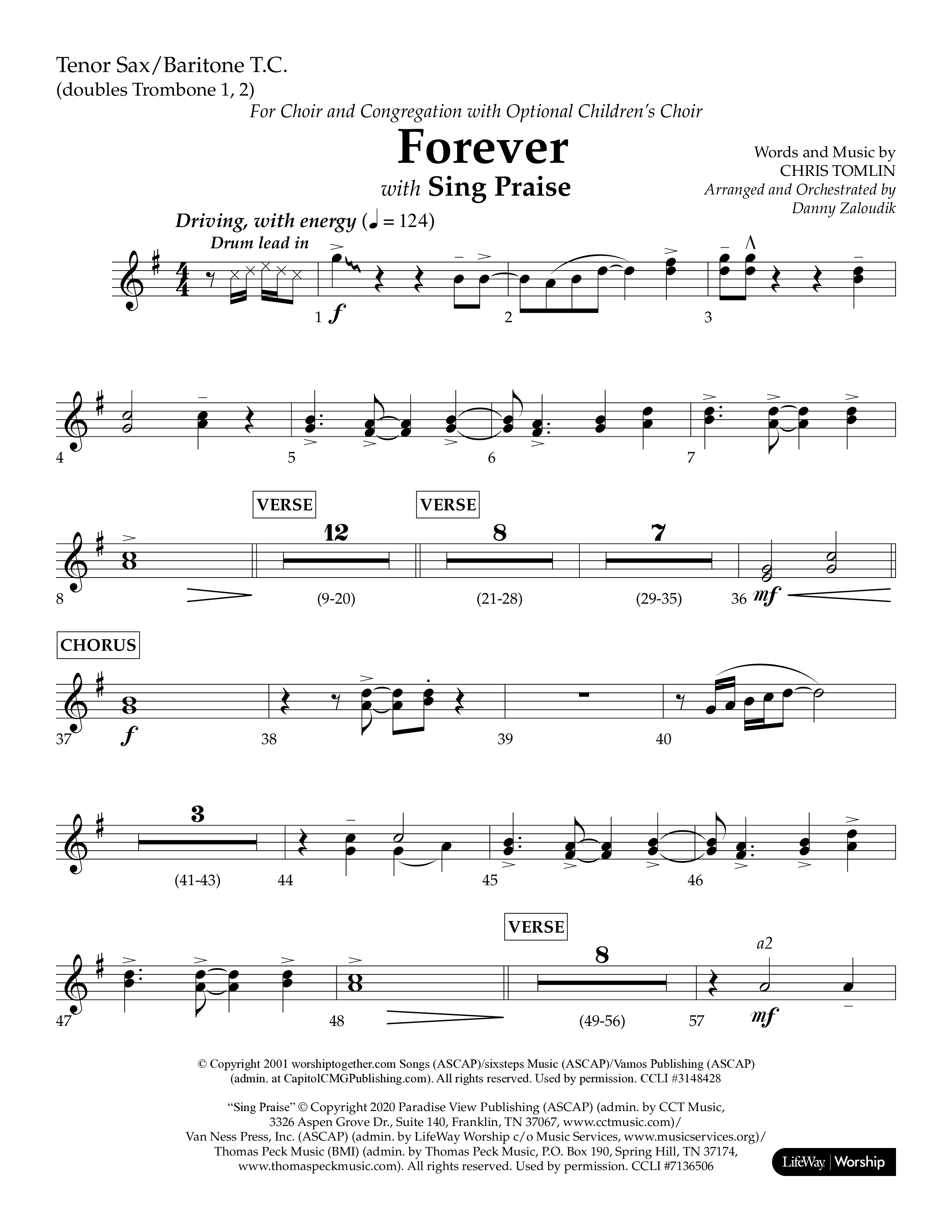 Forever (with Sing Praise) (Choral Anthem SATB) Tenor Sax/Baritone T.C. (Lifeway Choral / Arr. Danny Zaloudik)