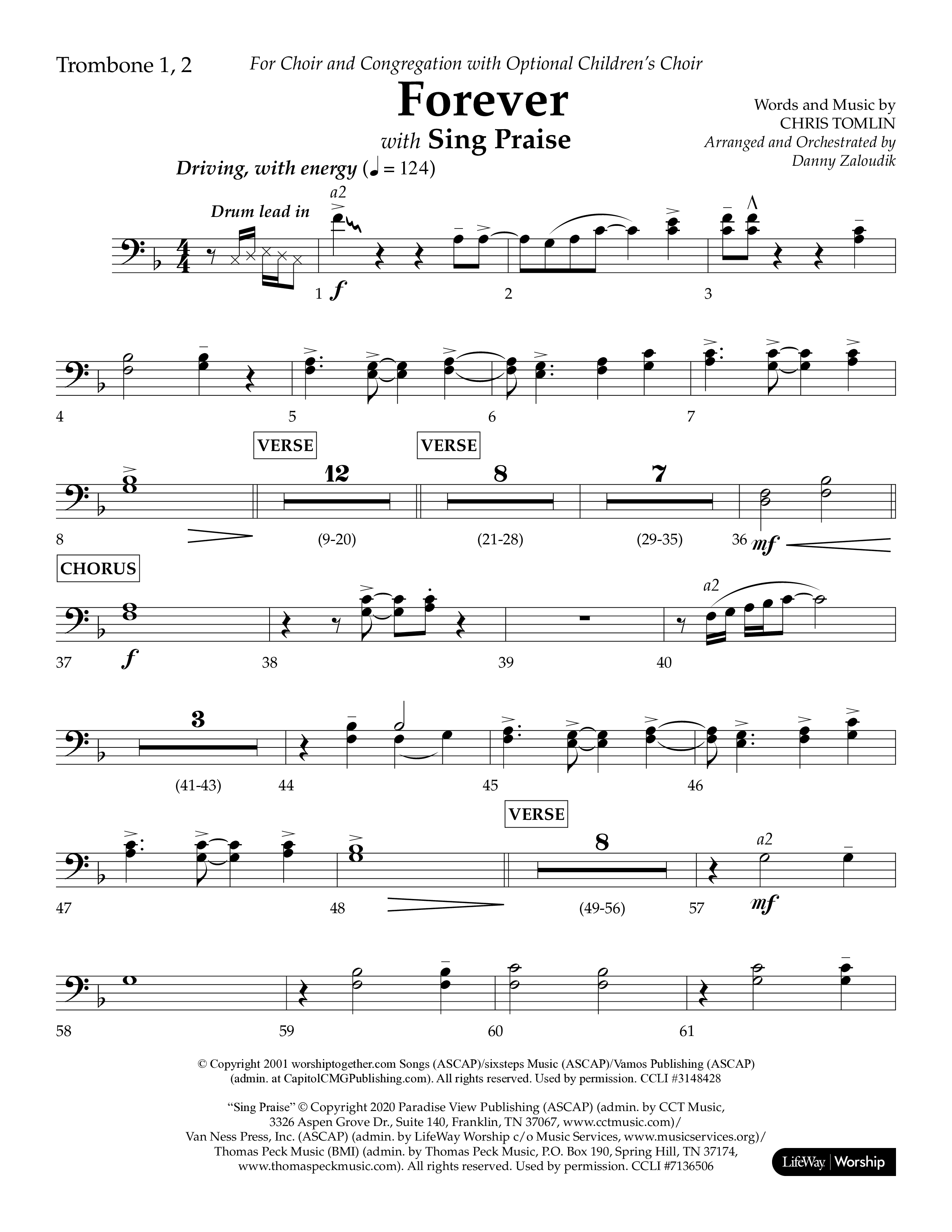 Forever (with Sing Praise) (Choral Anthem SATB) Trombone 1/2 (Lifeway Choral / Arr. Danny Zaloudik)