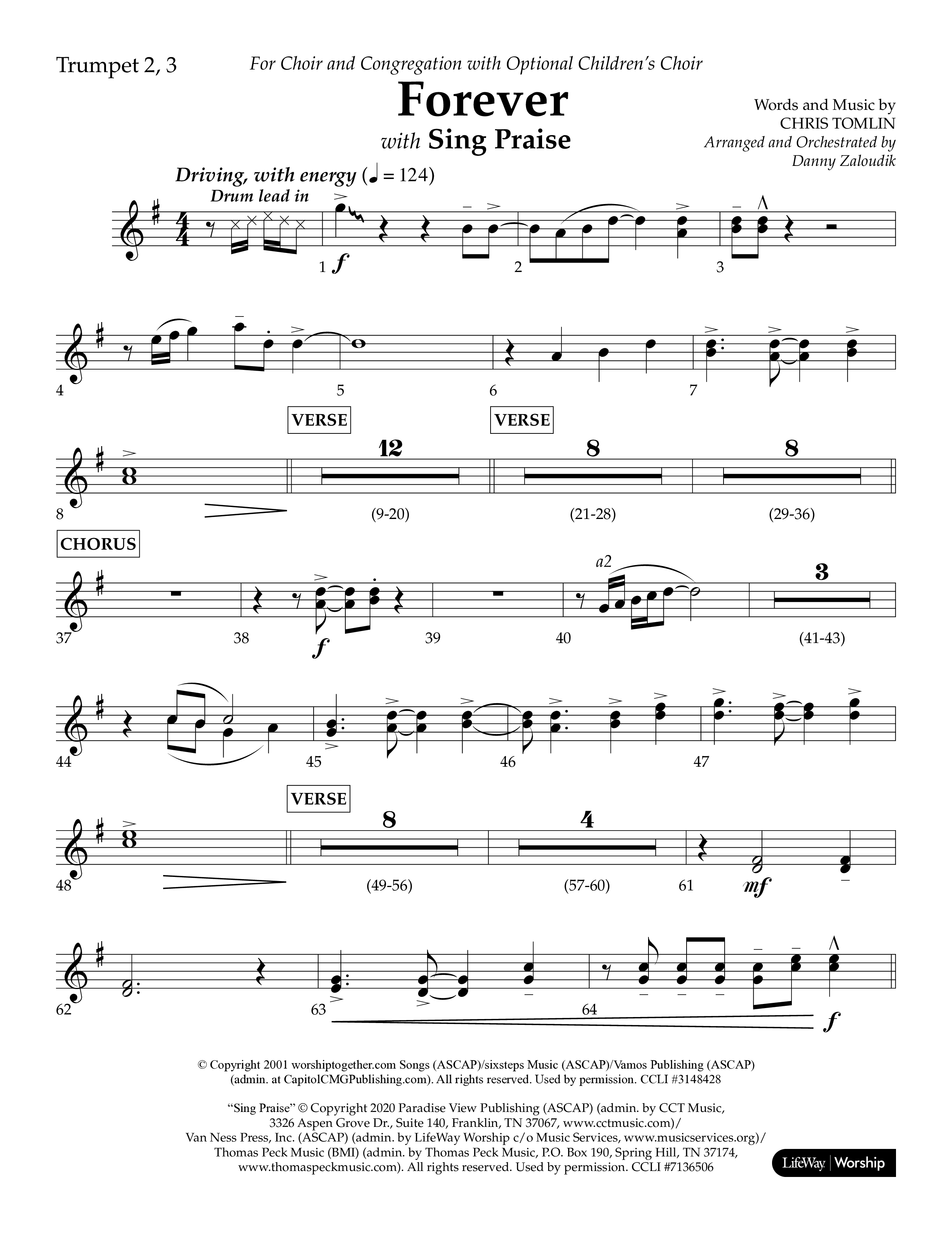 Forever (with Sing Praise) (Choral Anthem SATB) Trumpet 2/3 (Lifeway Choral / Arr. Danny Zaloudik)