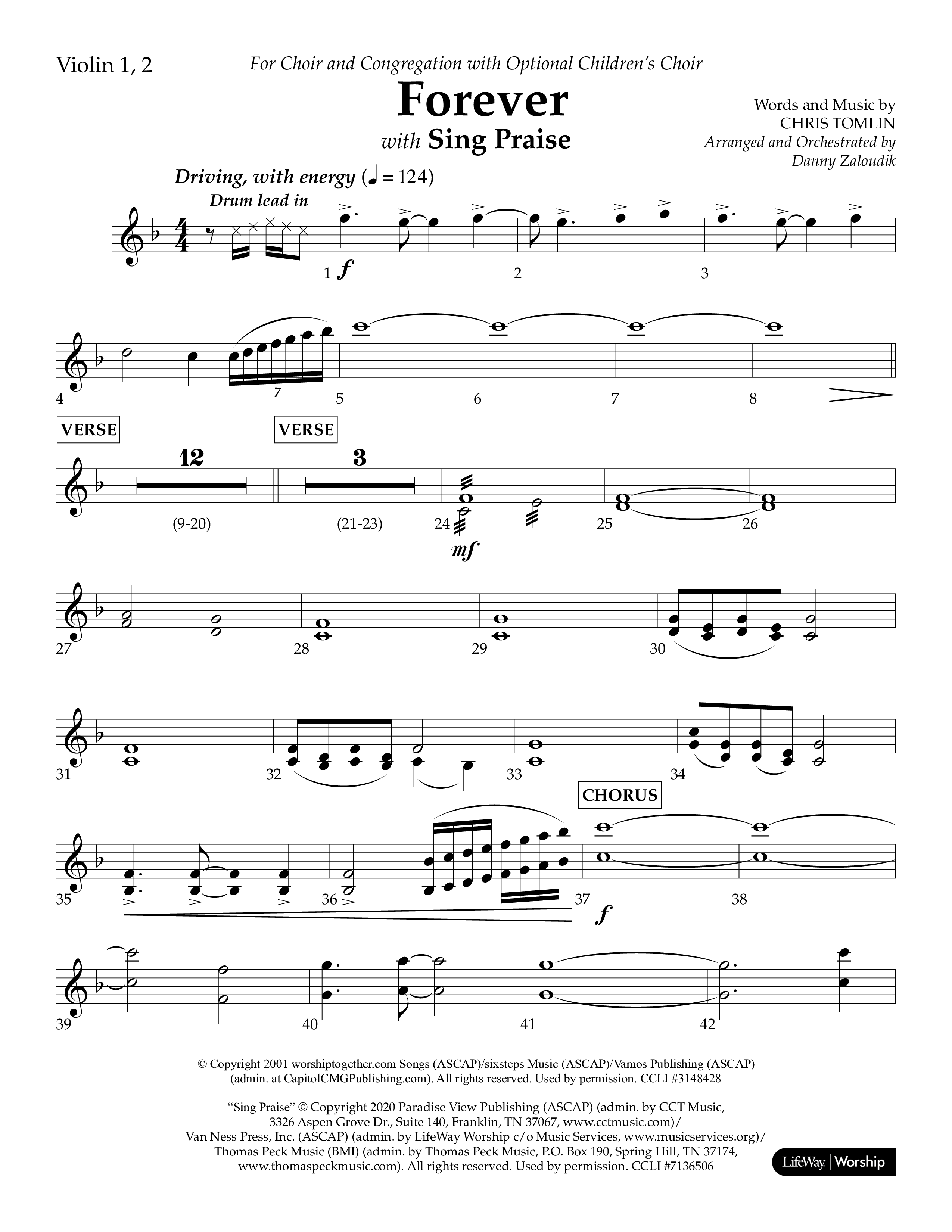 Forever (with Sing Praise) (Choral Anthem SATB) Violin 1/2 (Lifeway Choral / Arr. Danny Zaloudik)