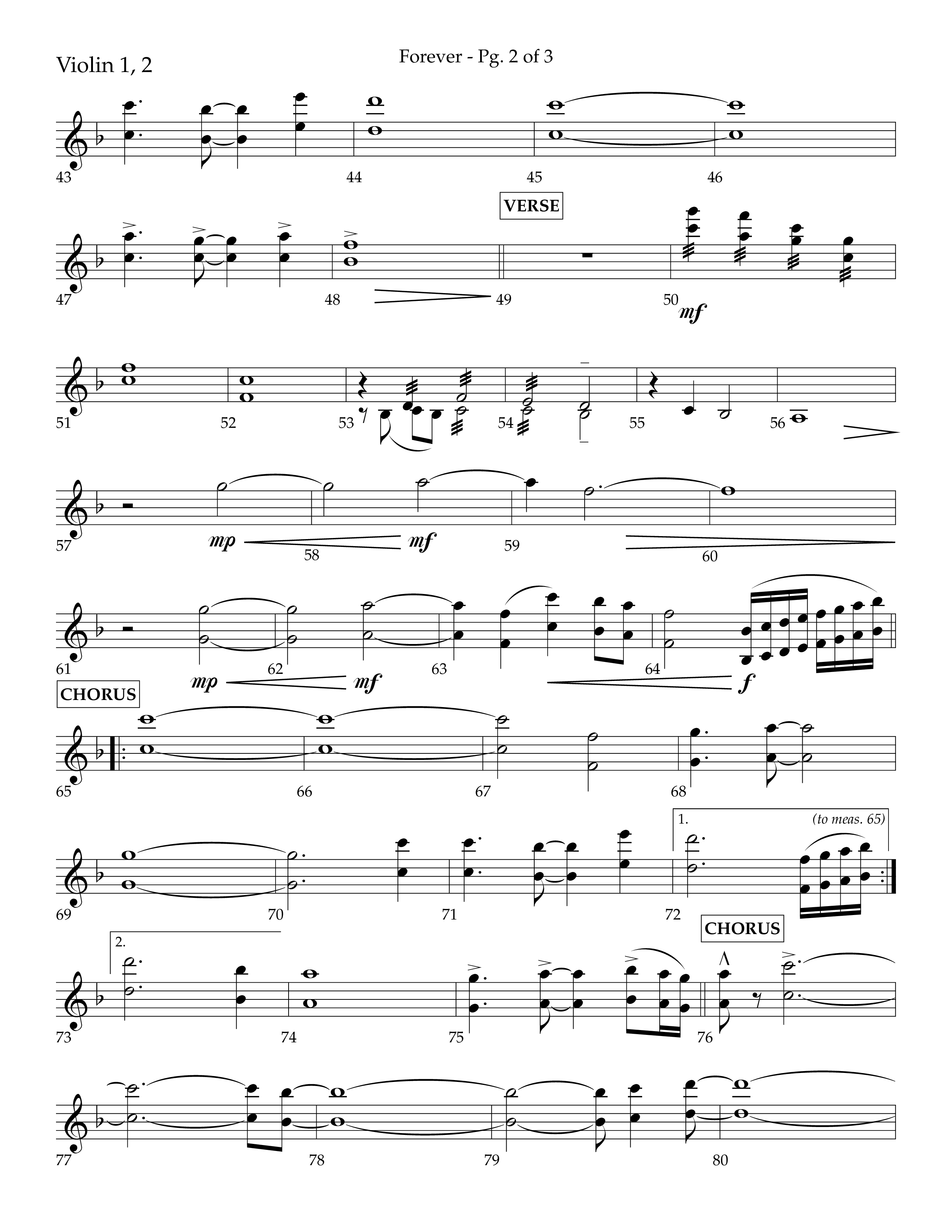 Forever (with Sing Praise) (Choral Anthem SATB) Violin 1/2 (Lifeway Choral / Arr. Danny Zaloudik)
