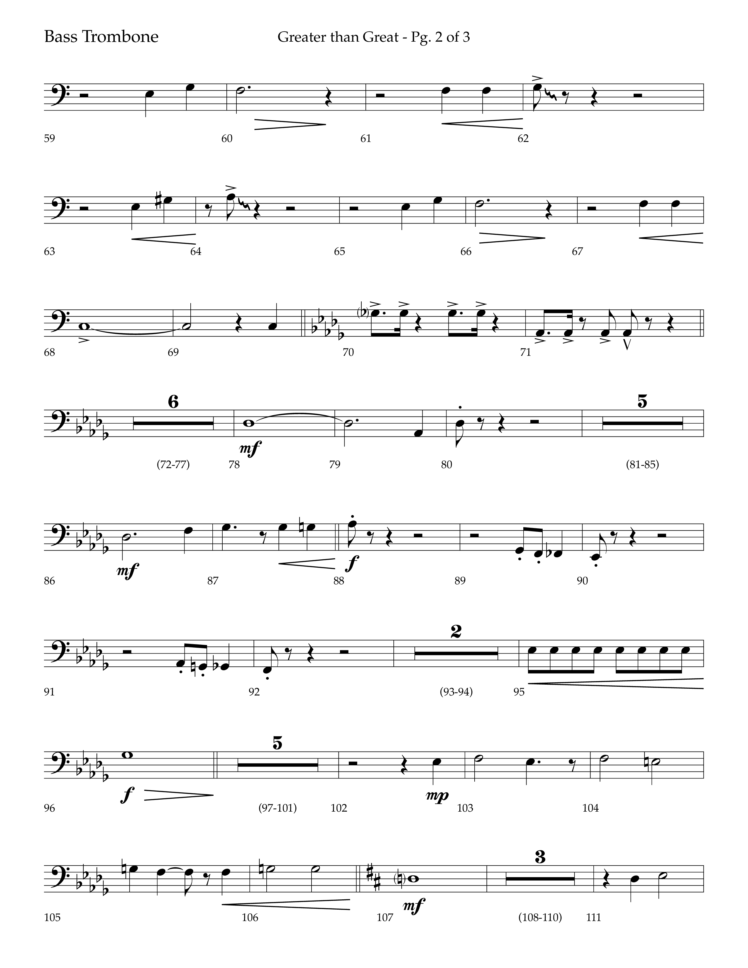Greater Than Great (with All Hail The Power Of Jesus' Name) (Choral Anthem SATB) Bass Trombone (Lifeway Choral / Arr. Bradley Knight)