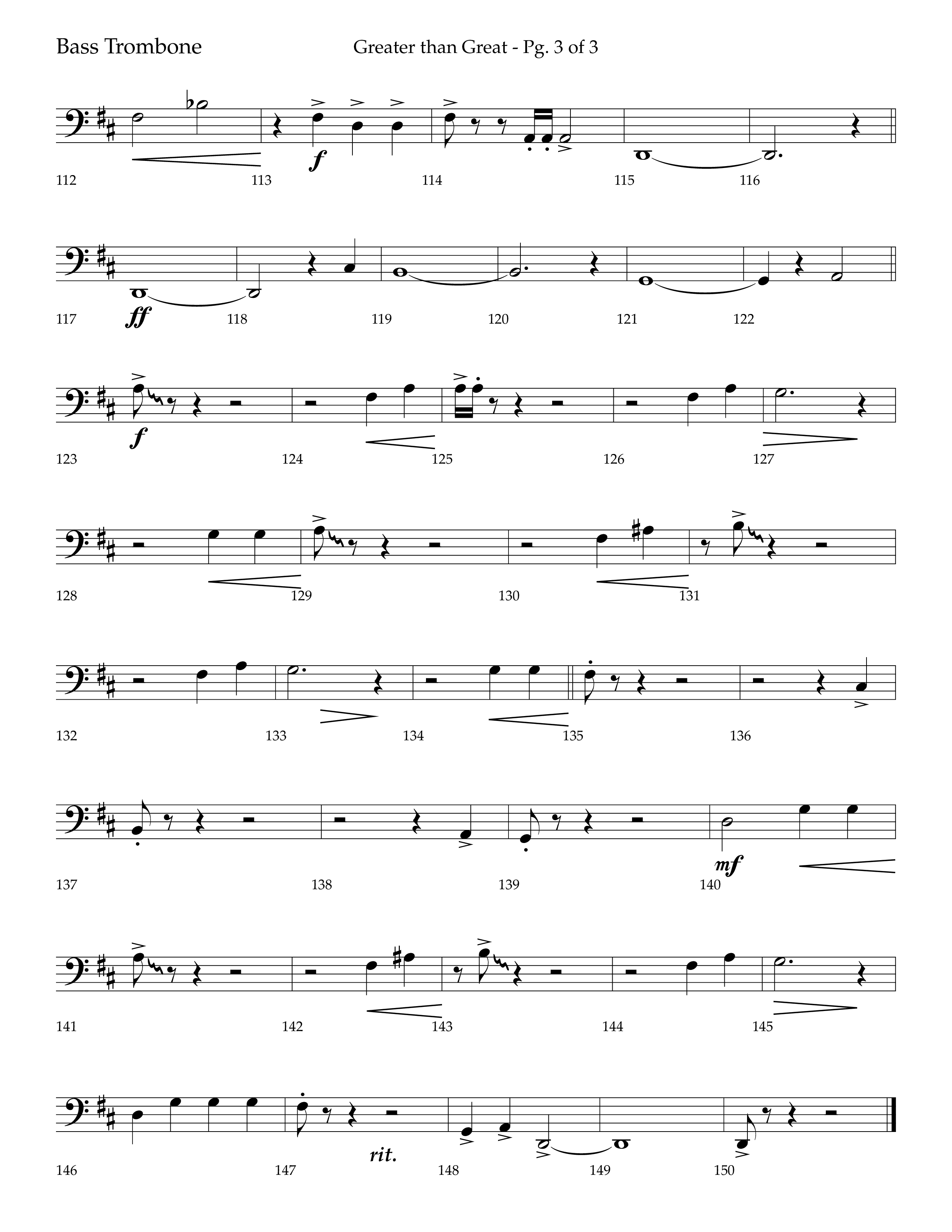 Greater Than Great (with All Hail The Power Of Jesus' Name) (Choral Anthem SATB) Bass Trombone (Lifeway Choral / Arr. Bradley Knight)